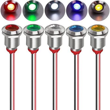5 Stück 12mm 12/24vdc Led Metall-indikator – Wasserdichte Signal-lampe, Pilotleuchte Für Armaturenbrett Mit Richtungsanzeige Und Kabel