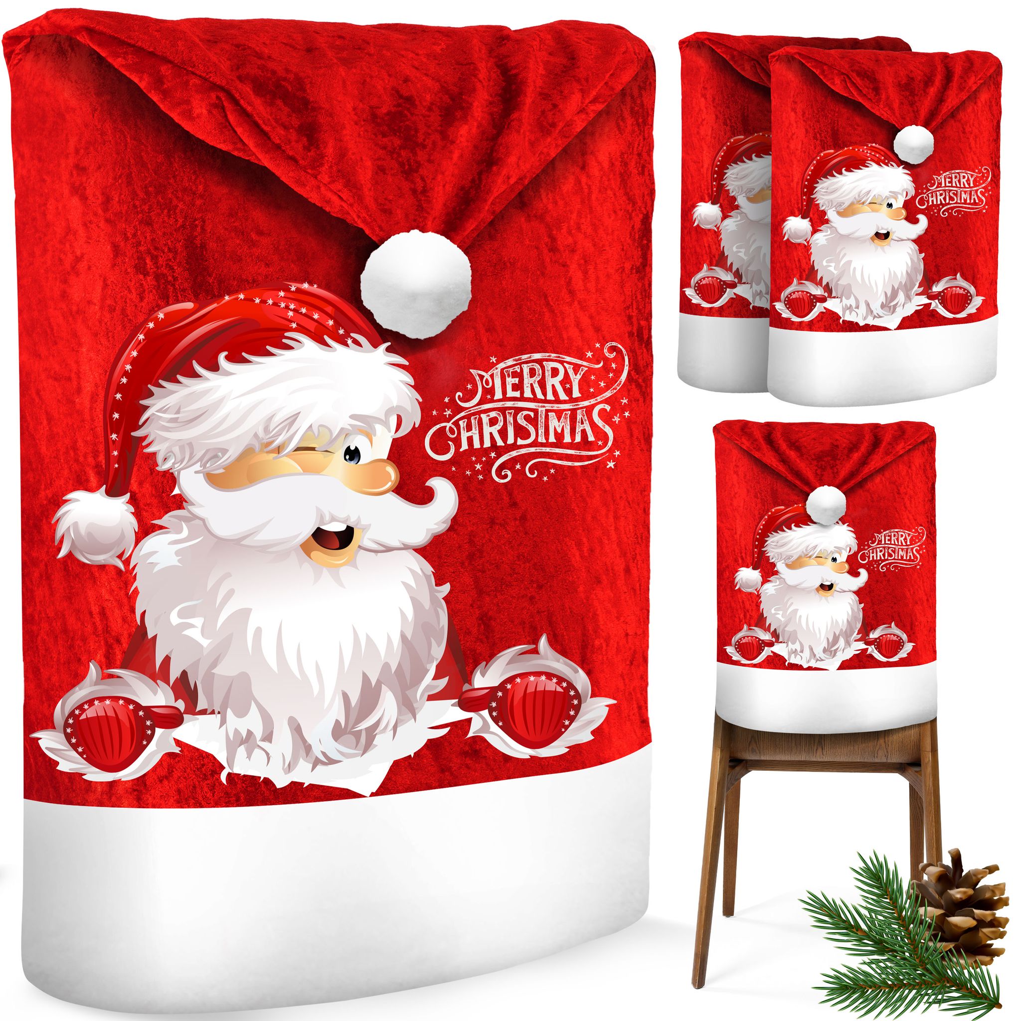 Kesser® Weihnachtsstuhlüberzüge, Set - 2 Stück, Rot / Weiß