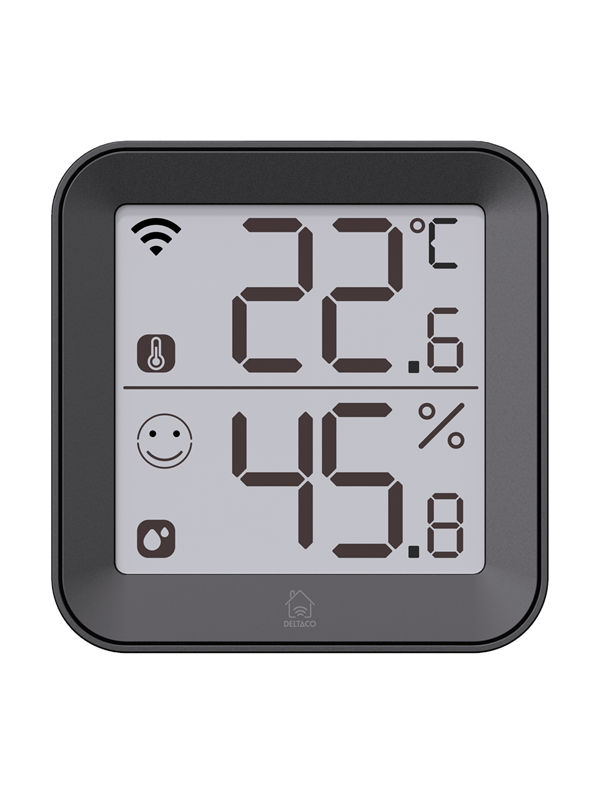 Deltaco SMART HOME Kleine Wetterstation Innenbereich berwachung von Temperatur und Luftfeuchtigkeit WiFi Schwarz