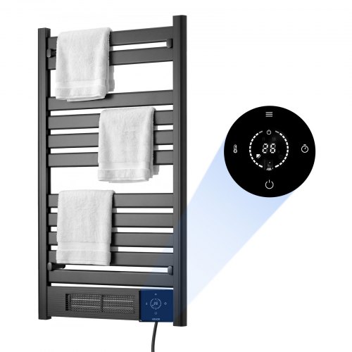 VEVOR Badheizkörper Elektrisch 11 Balken Handtuchheizkörper 550x1015 mm Schwarz, Handtuchwärmer, Fernbedienung & App mit Touchscreen, 0-24-Stunden-Timer, Temperaturbereich von 5 bis 40 °C, IPX4 wasserdicht