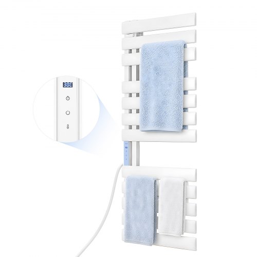 VEVOR Badheizkörper Elektrisch 12 Balken Handtuchheizkörper 555x1280mm Weiß, Handtuchwärmer mit Überhitzungsschutz, Touchscreen, 1-24-Stunden-Timer, Temperaturregelung von 0 bis 55 °C, IPX4 Wasserdicht