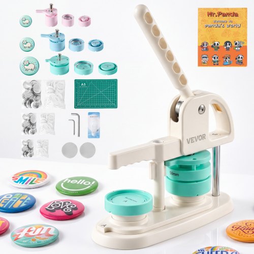VEVOR Buttonmaschine ⌀ 25/32/58 mm Button Pin Maker Maschine Buttonpresse, für DIY-Anstecker, Pins, Schlüsselanhänger, Magnetische Schnellwechselsysteme, 300 Knopfteile, Kreisschneider & Zauberbuch