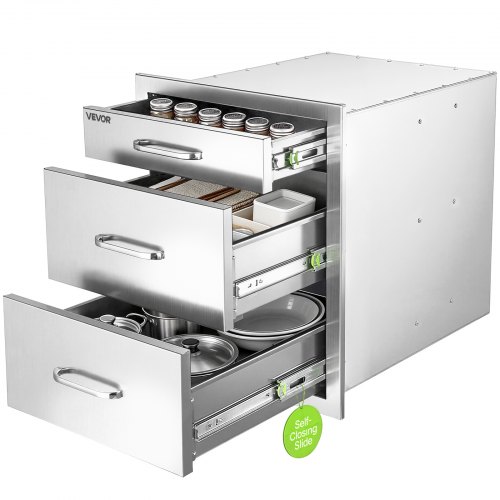 VEVOR Outdoor Küchenschubladen 442 x 518 x 520 mm 3 Schubladen Edelstahl Ideal für Grillinseln, Terrassenbars und Grillstationen, mit Griff, Integrierte Schubladen zur Organisation von Kochgeschirr