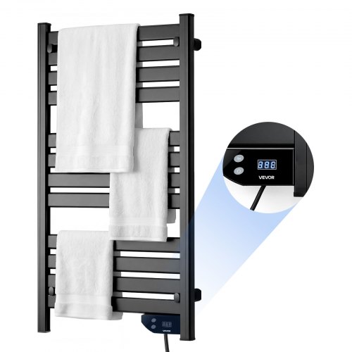 VEVOR Badheizkörper Elektrisch 12 Balken Handtuchheizkörper 550x1025 mm, Handtuchtrockner mit Überhitzungsschutz Heiz- & Trocknungsfunktion Touchscreen Timer IPX4 Wasserdicht Wandmontage Schwarz