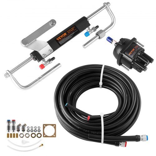 VEVOR Hydraulisches Außenbord-Lenkungsset für 90 PS Außenbordmotoren, Bootslenksystem, 2,5-MPa-Lenkpumpe, Zweiwege-Sperrzylinder, 6,1 m Hochfeste Schläuche, für Boote mit einem Außenbordmotor