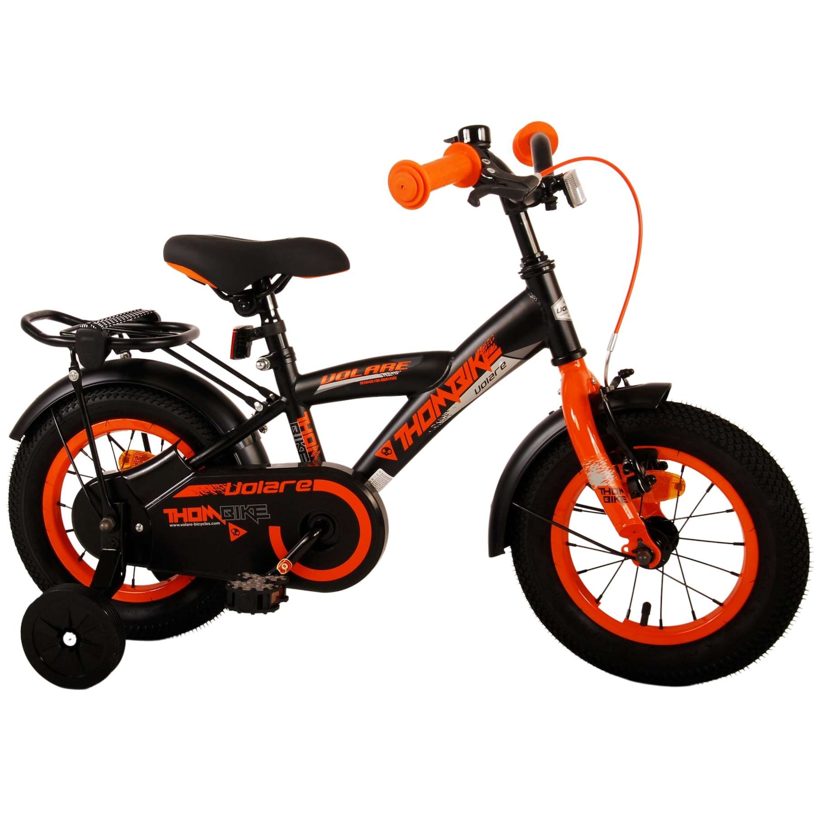 Volare Kinderfahrrad Thombike für Jungen 12 Zoll Kinderrad in Schwarz Orange