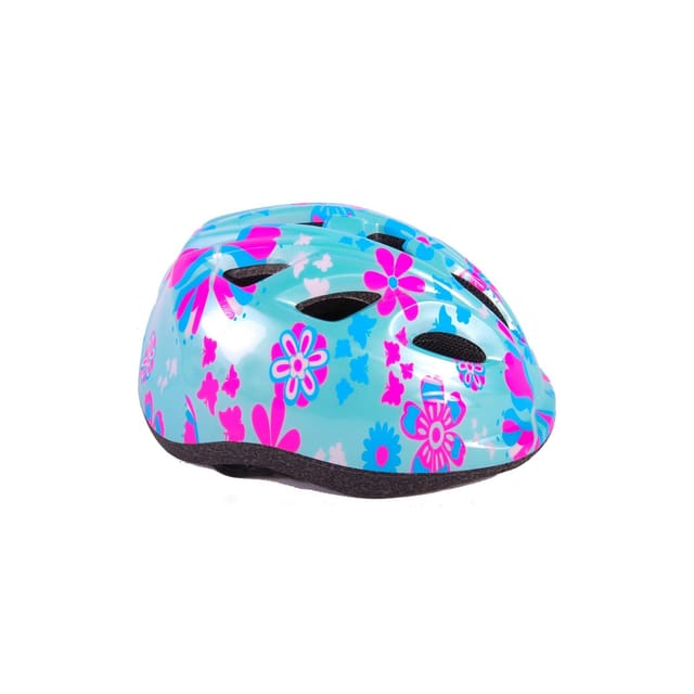 Volare Kinder-Fahrradhelm XS in Grün mit Rosa Blumen 47-51 cm