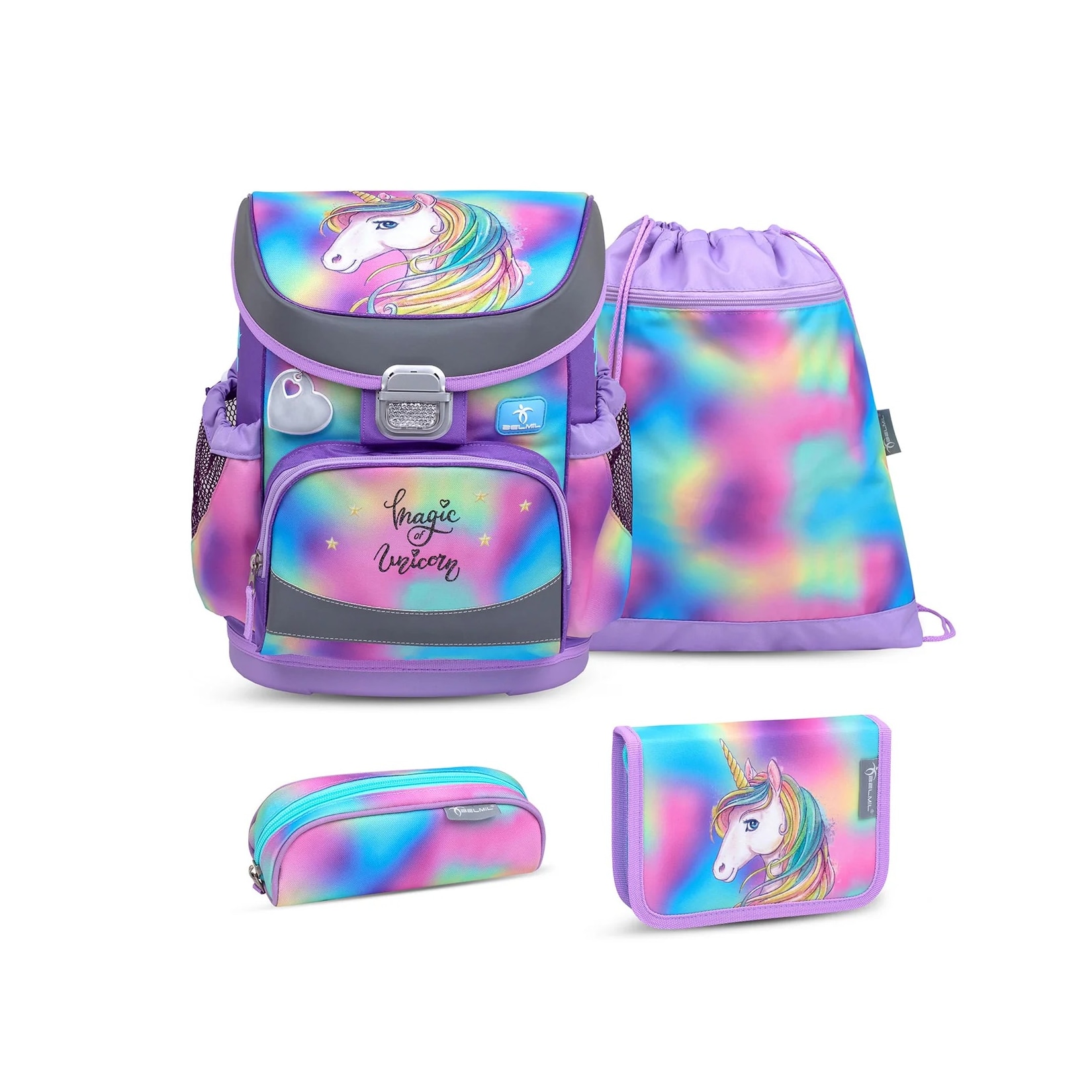 Belmil Mini-Fit ergonomisches Schulranzen-Set 4-teilig "Rainbow Color" mit Brustgurt