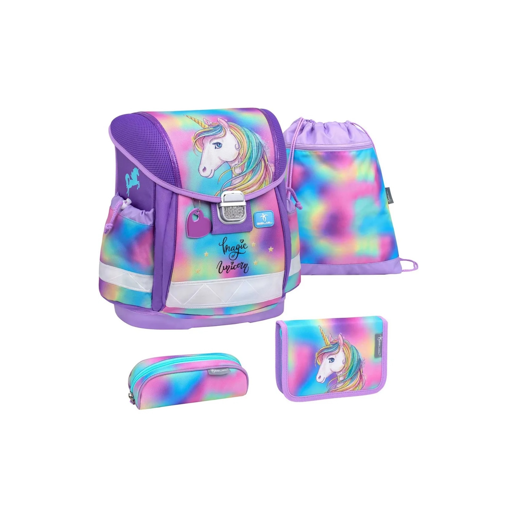 Belmil Classy ergonomisches Schulranzen-Set 4-teilig "Rainbow Color" mit Brustgurt