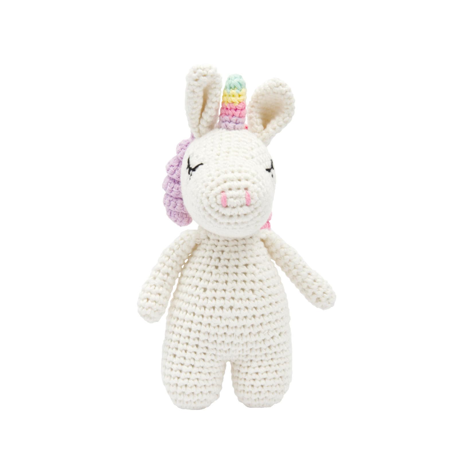 miniHeld Handgestricktes Einhorn gehäkelt aus Baumwolle Spielzeug 16 cm