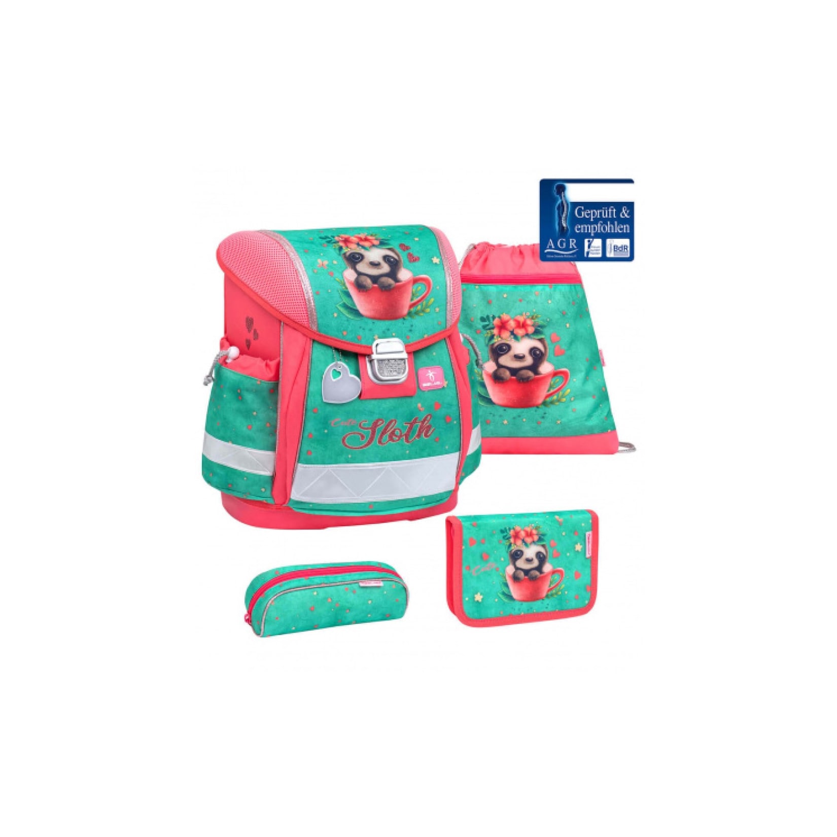 Belmil Rucksack ergonomisches Schulranzen-Set 4-teilig Cute Sloth Ranzen
