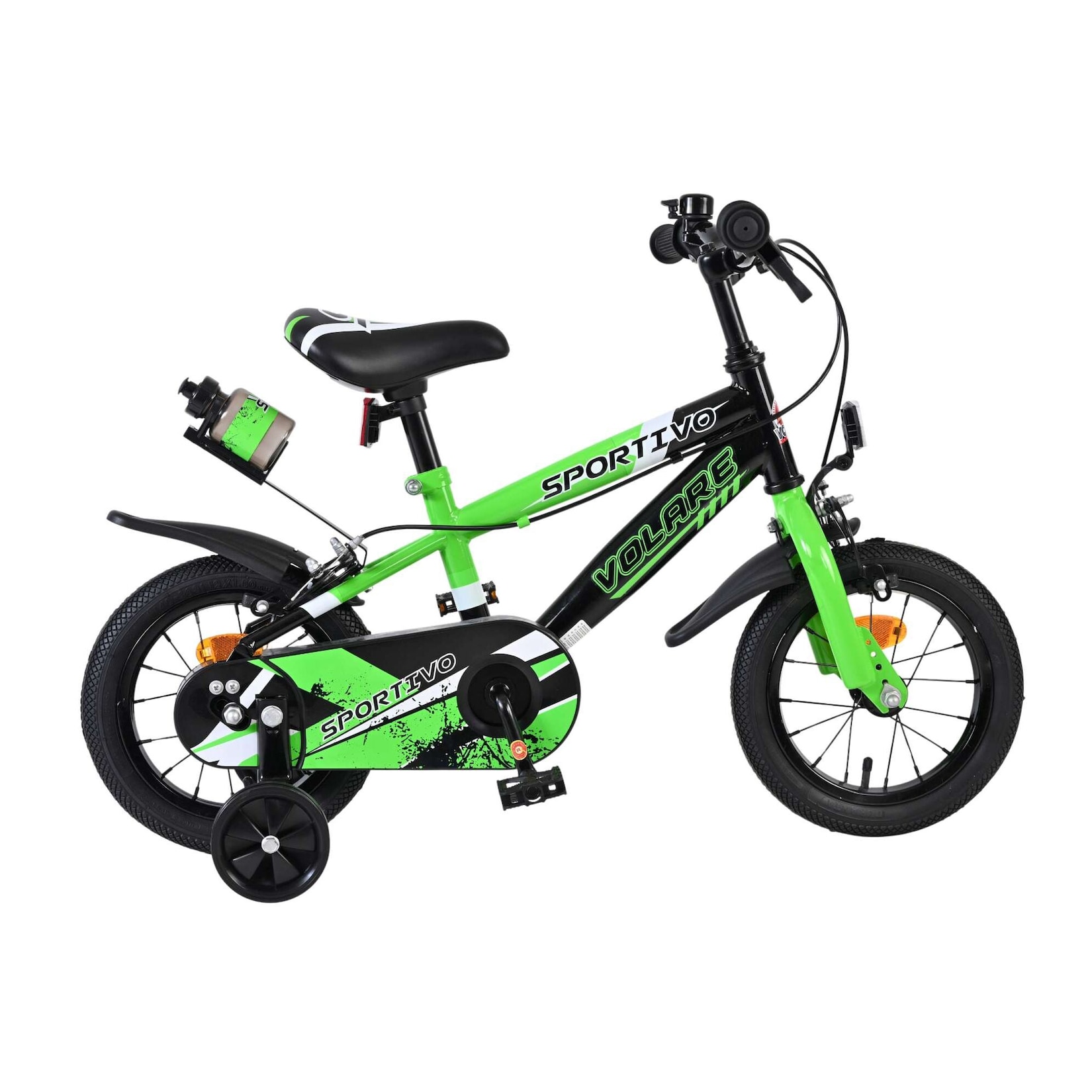 Volare Kinderfahrrad Sportivo für Jungen 12 Zoll Kinderrad in Grün Schwarz, Zwei Handbremsen