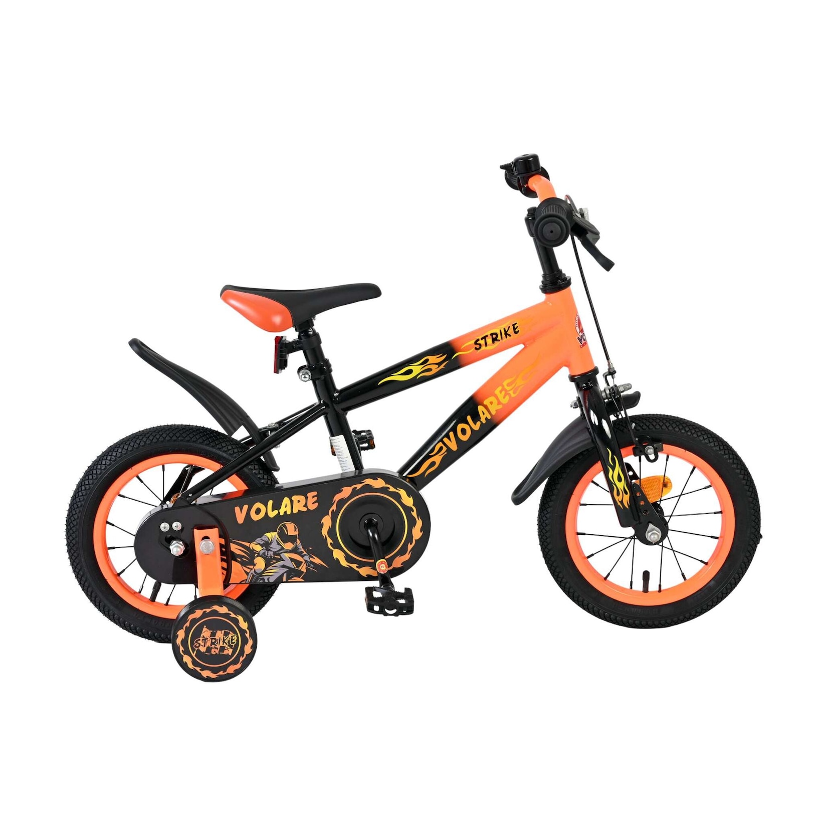 Volare Kinderfahrrad Strike für Jungen 12 Zoll Kinderrad in Schwarz Orange