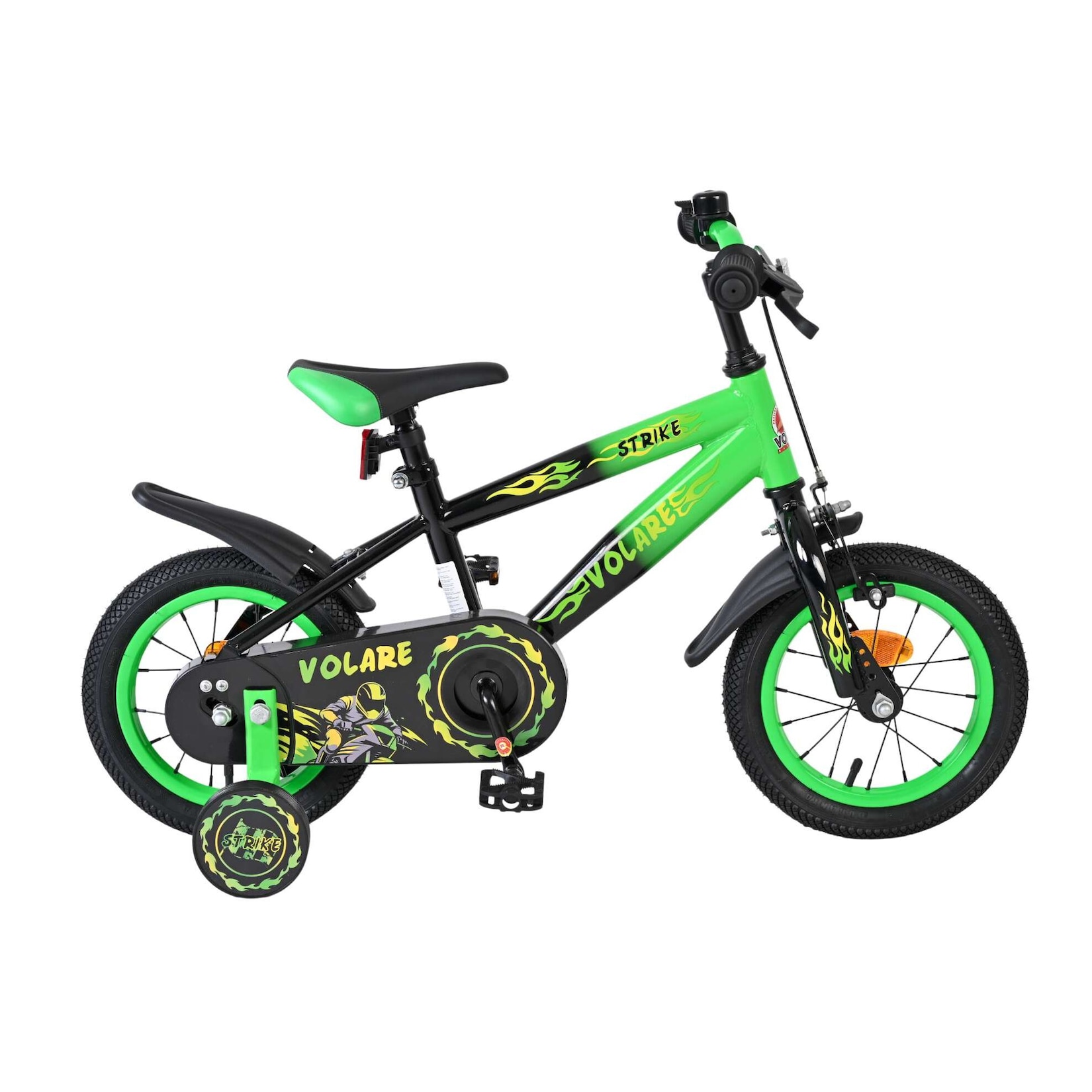 Volare Kinderfahrrad Strike für Jungen 12 Zoll Kinderrad in Schwarz Grün