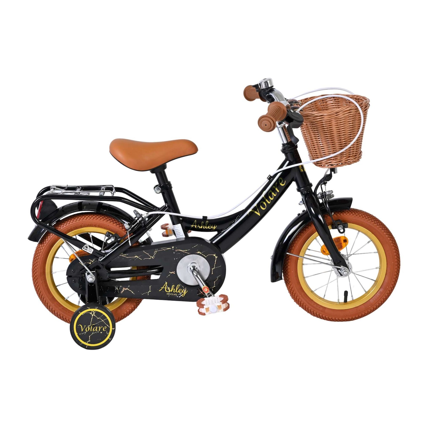 Volare Kinderfahrrad Ashley für Mädchen 12 Zoll Kinderrad in Schwarz, Zwei Handbremsen