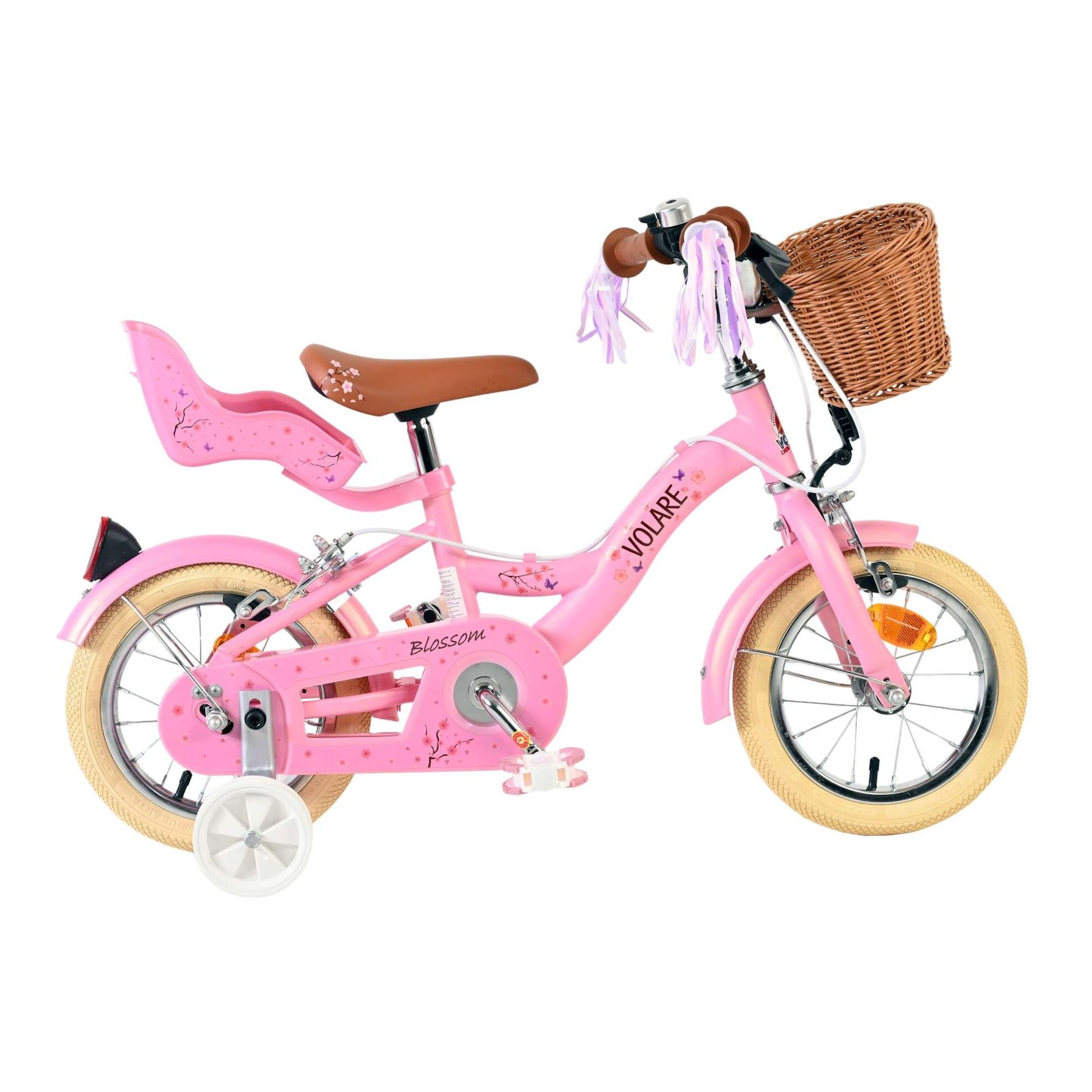 Volare Kinderfahrrad Blossom für Mädchen 12 Zoll Kinderrad in Rosa, Zwei Handbremsen