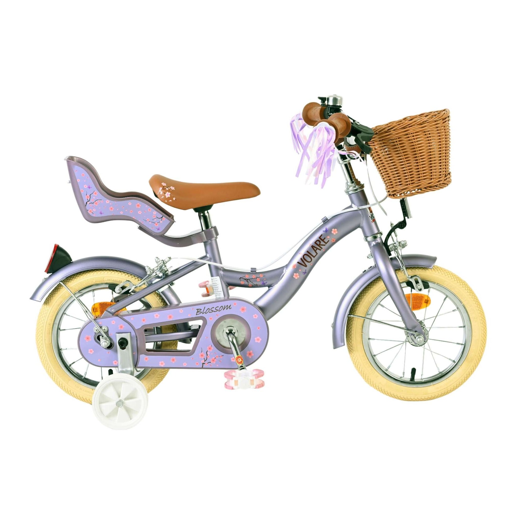 Volare Kinderfahrrad Blossom für Mädchen 12 Zoll Kinderrad in Lila, Zwei Handbremsen