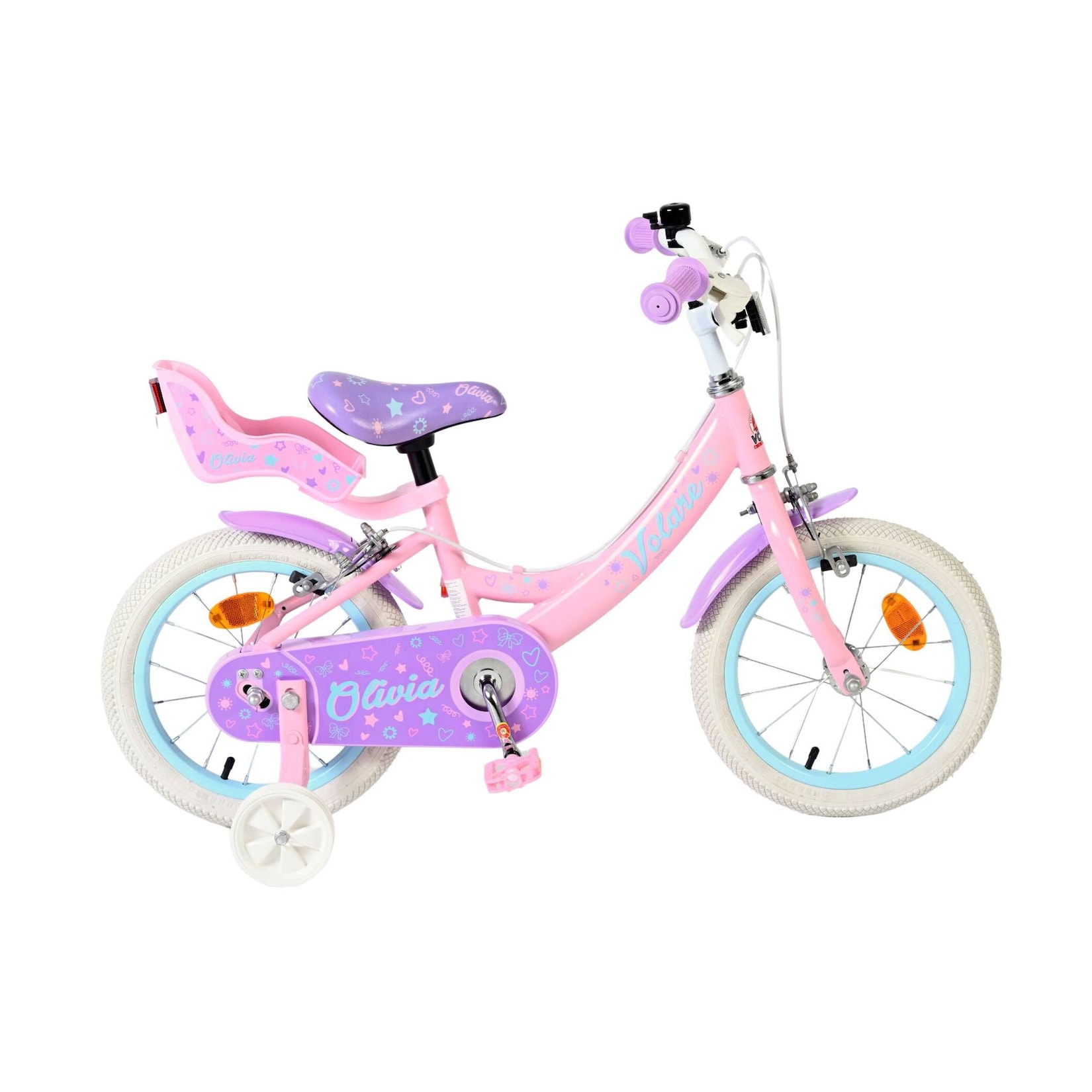 Volare Kinderfahrrad Olivia für Mädchen 14 Zoll Kinderrad in Rosa, Zwei Handbremsen