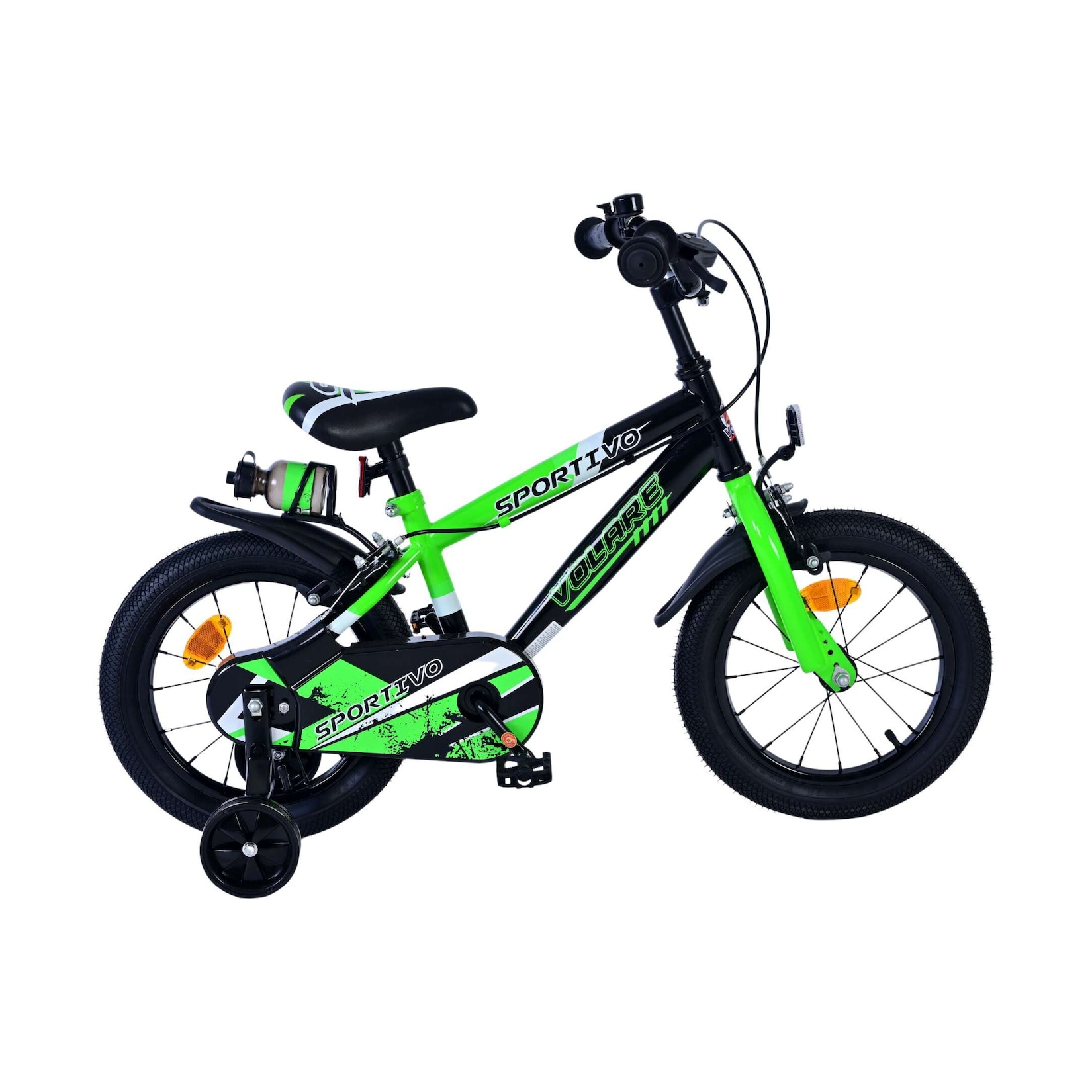 Volare Kinderfahrrad Sportivo für Jungen 14 Zoll Kinderrad in Grün Schwarz, Zwei Handbremsen