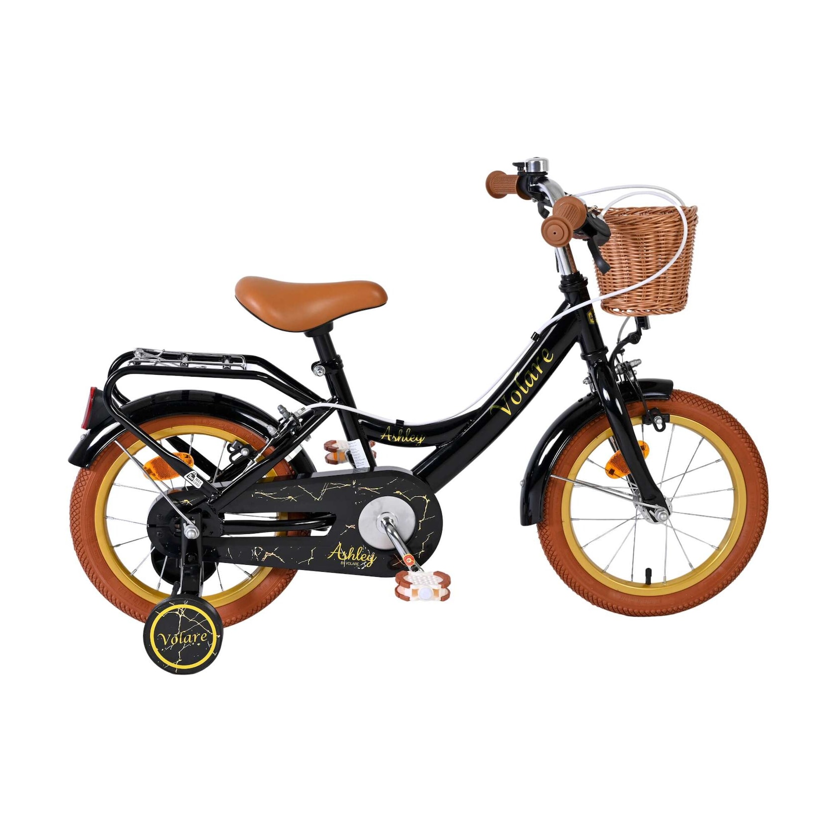 Volare Kinderfahrrad Ashley für Mädchen 14 Zoll Kinderrad in Schwarz, Zwei Handbremsen