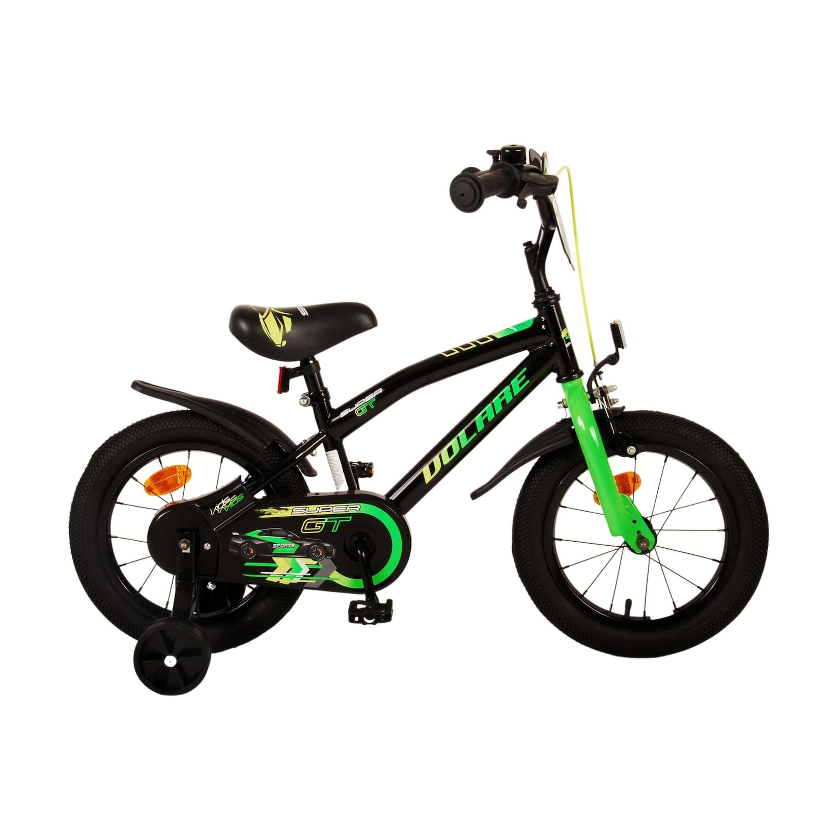 Volare Kinderfahrrad Super GT für Jungen 14 Zoll Kinderrad in Grün, Zwei Handbremsen