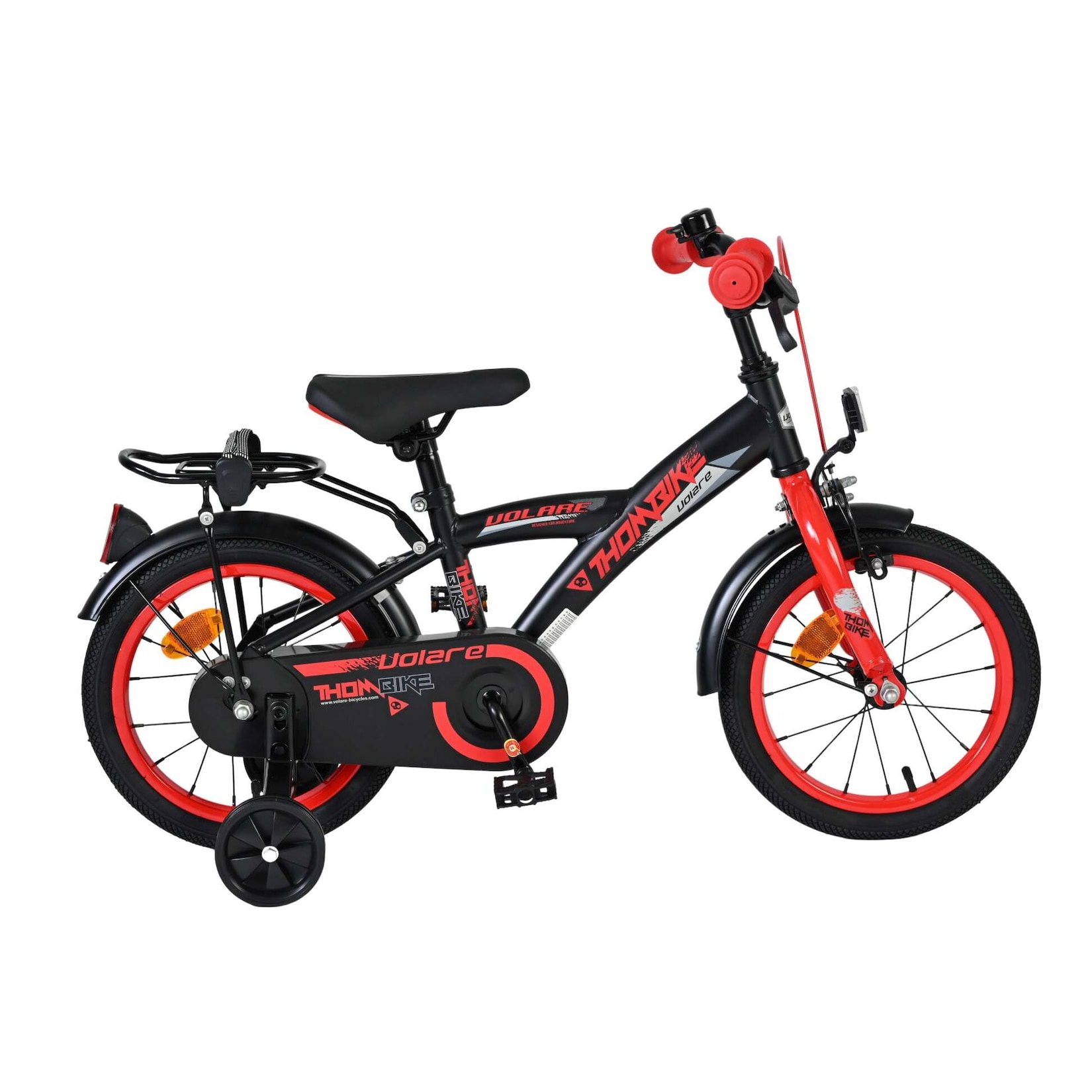 Volare Kinderfahrrad Thombike für Jungen 14 Zoll Kinderrad in Schwarz Rot