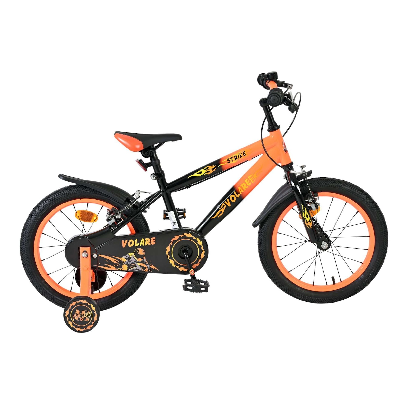 Volare Kinderfahrrad Strike für Jungen 16 Zoll Kinderrad in Schwarz-Orange, Zwei Handbremsen