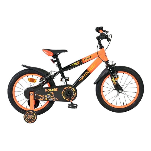 Volare Kinderfahrrad Strike für Jungen 16 Zoll Kinderrad in Schwarz Orange, Zwei Handbremsen