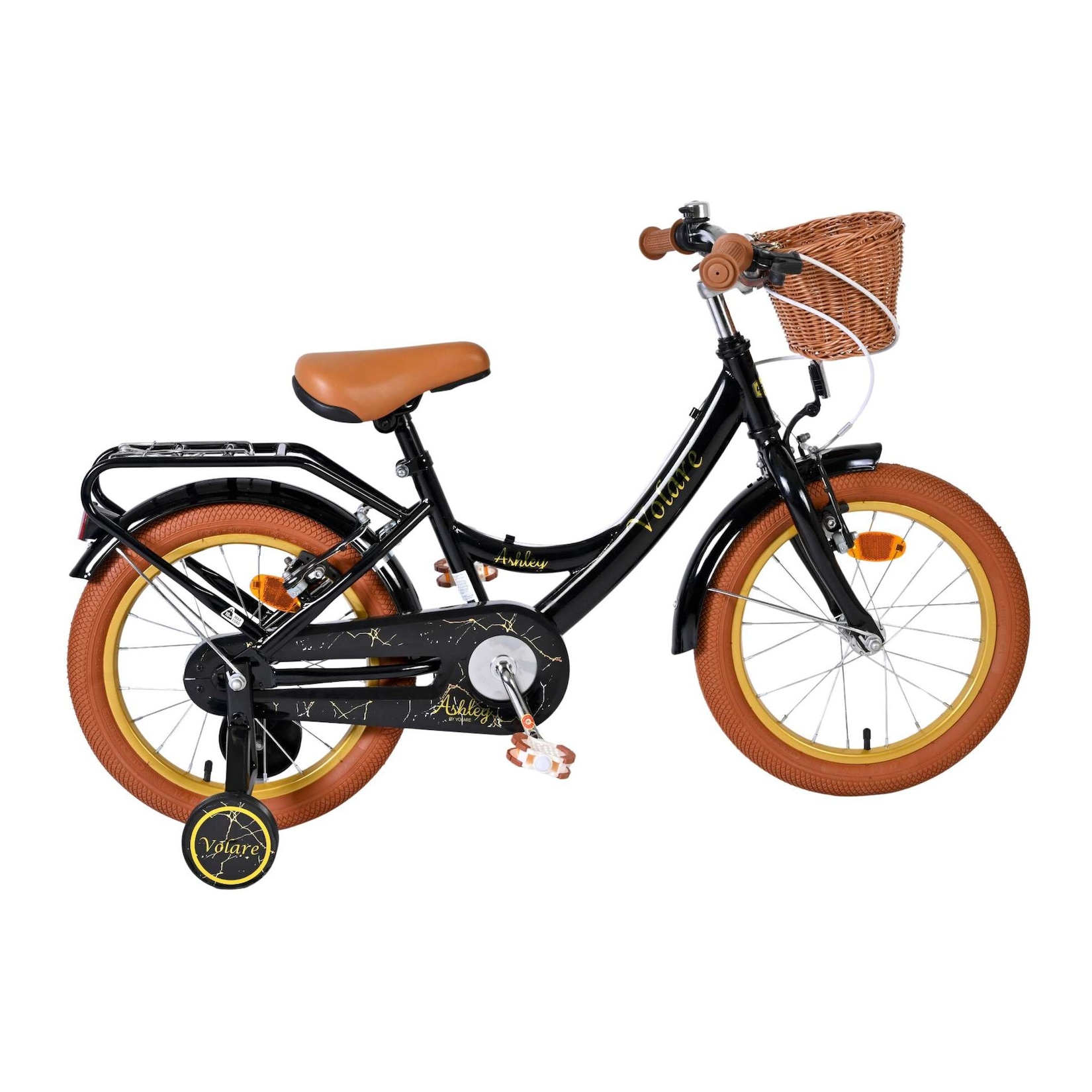 Volare Kinderfahrrad Ashley für Mädchen 16 Zoll Kinderrad in Schwarz, Zwei Handbremsen