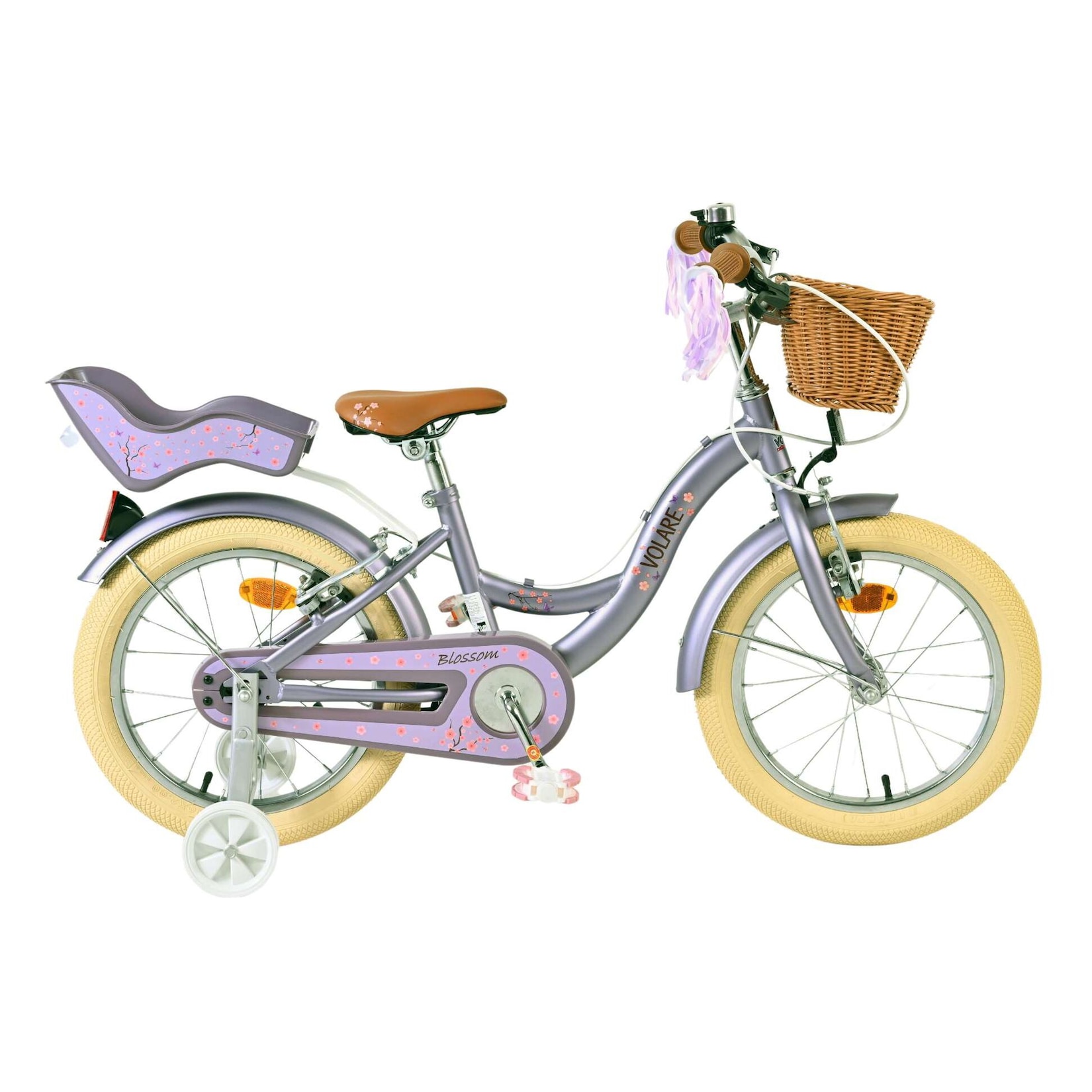 Volare Kinderfahrrad Blossom für Mädchen 16 Zoll Kinderrad in Lila, Zwei Handbremsen
