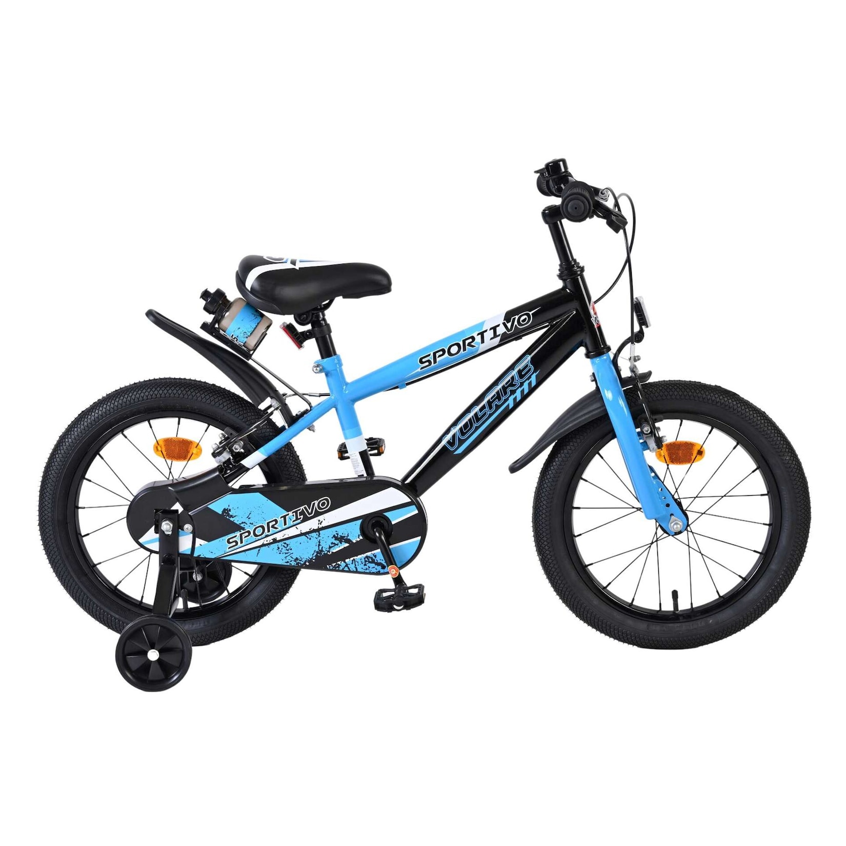 Volare Kinderfahrrad Sportivo für Jungen 16 Zoll Kinderrad in Blau Schwarz, Zwei Handbremsen