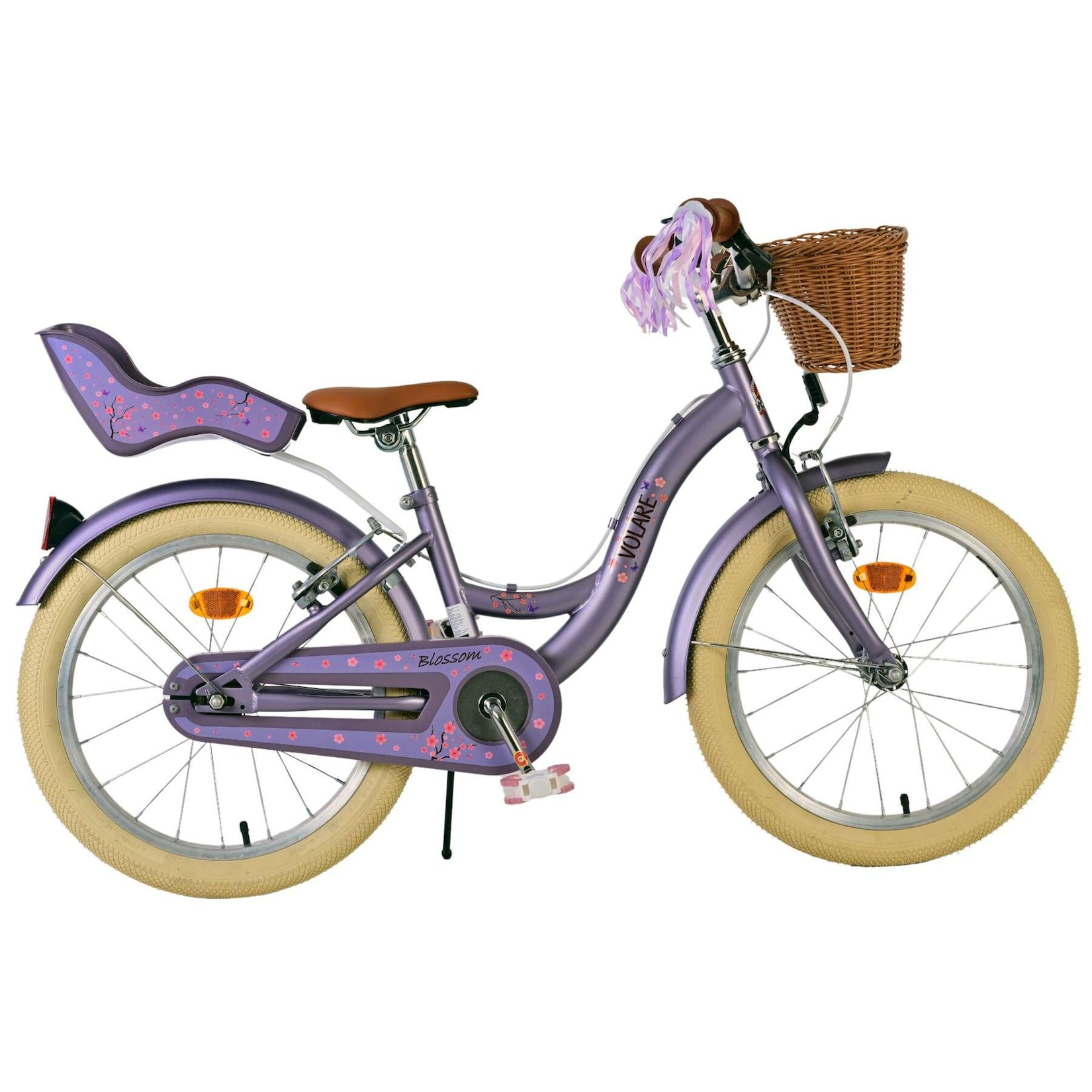 Volare Kinderfahrrad Blossom für Mädchen 18 Zoll Kinderrad in Lila, Zwei Handbremsen