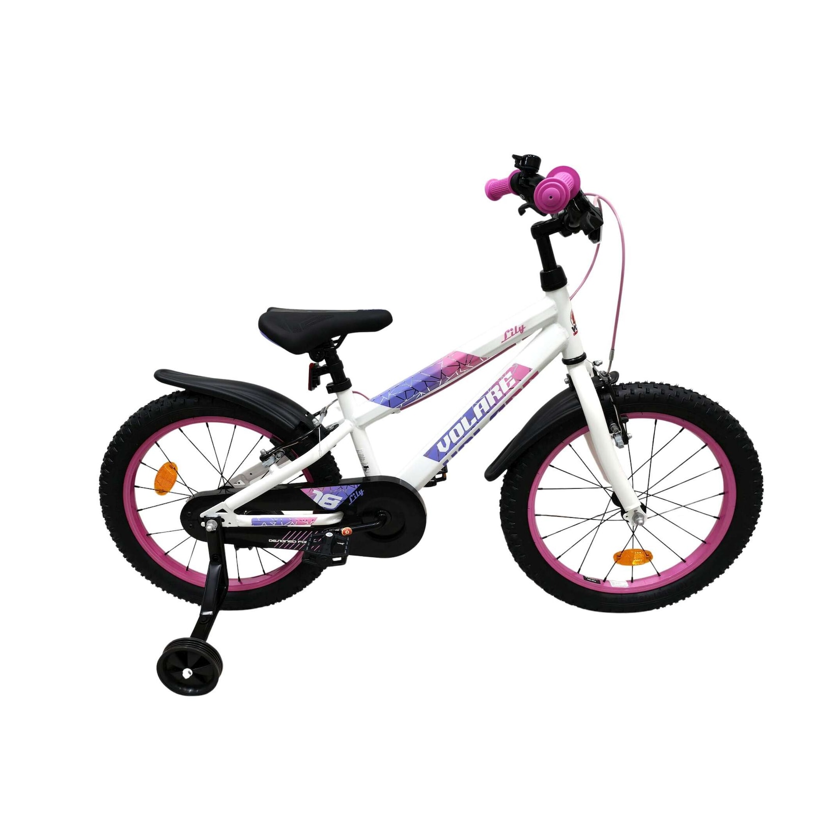 Volare Kinderfahrrad Lily für Mädchen 18 Zoll Kinderrad in Weiß, Rosa, Lila, Zwei Handbremsen