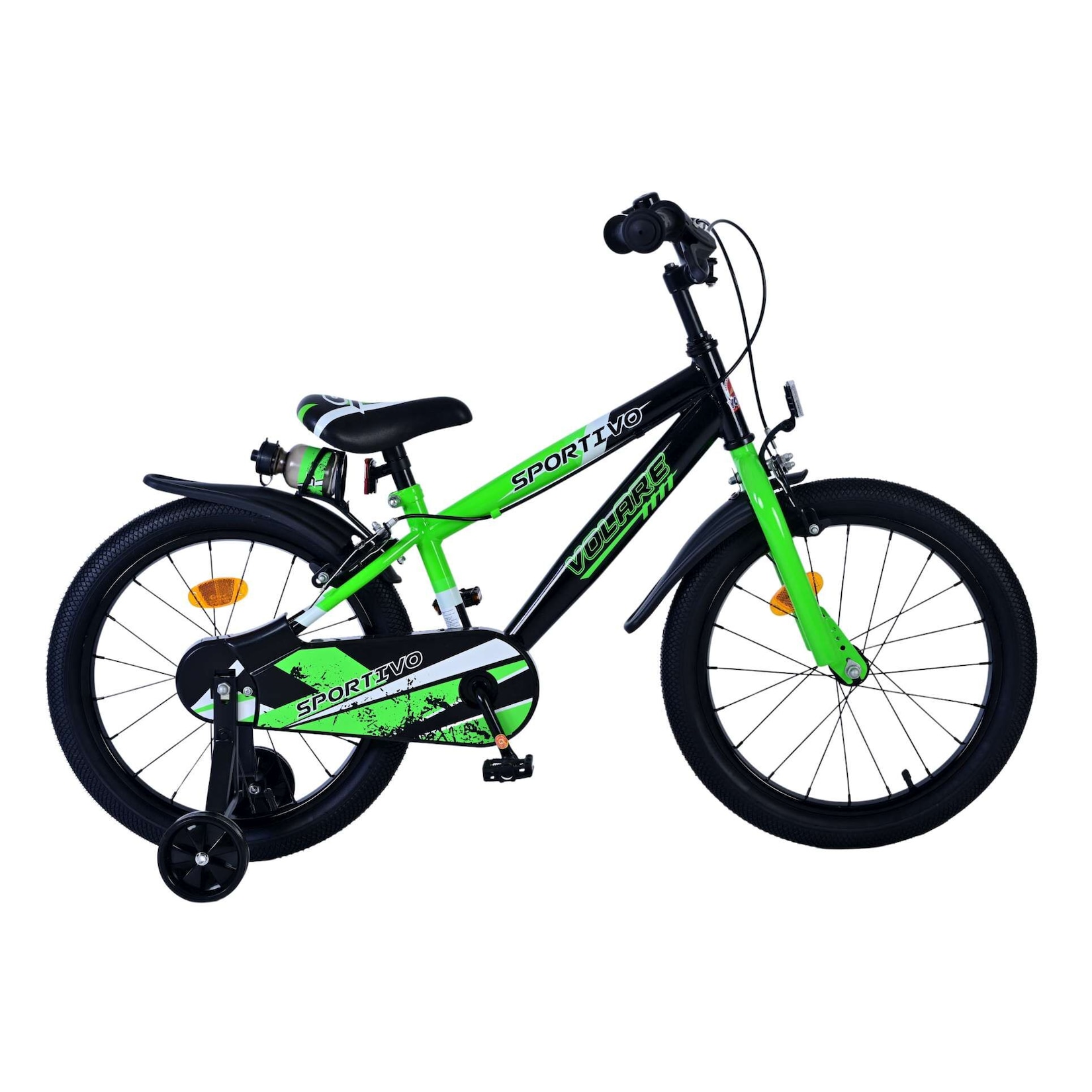 Volare Kinderfahrrad Sportivo für Jungen 18 Zoll Kinderrad in Grün Schwarz, Zwei Handbremsen