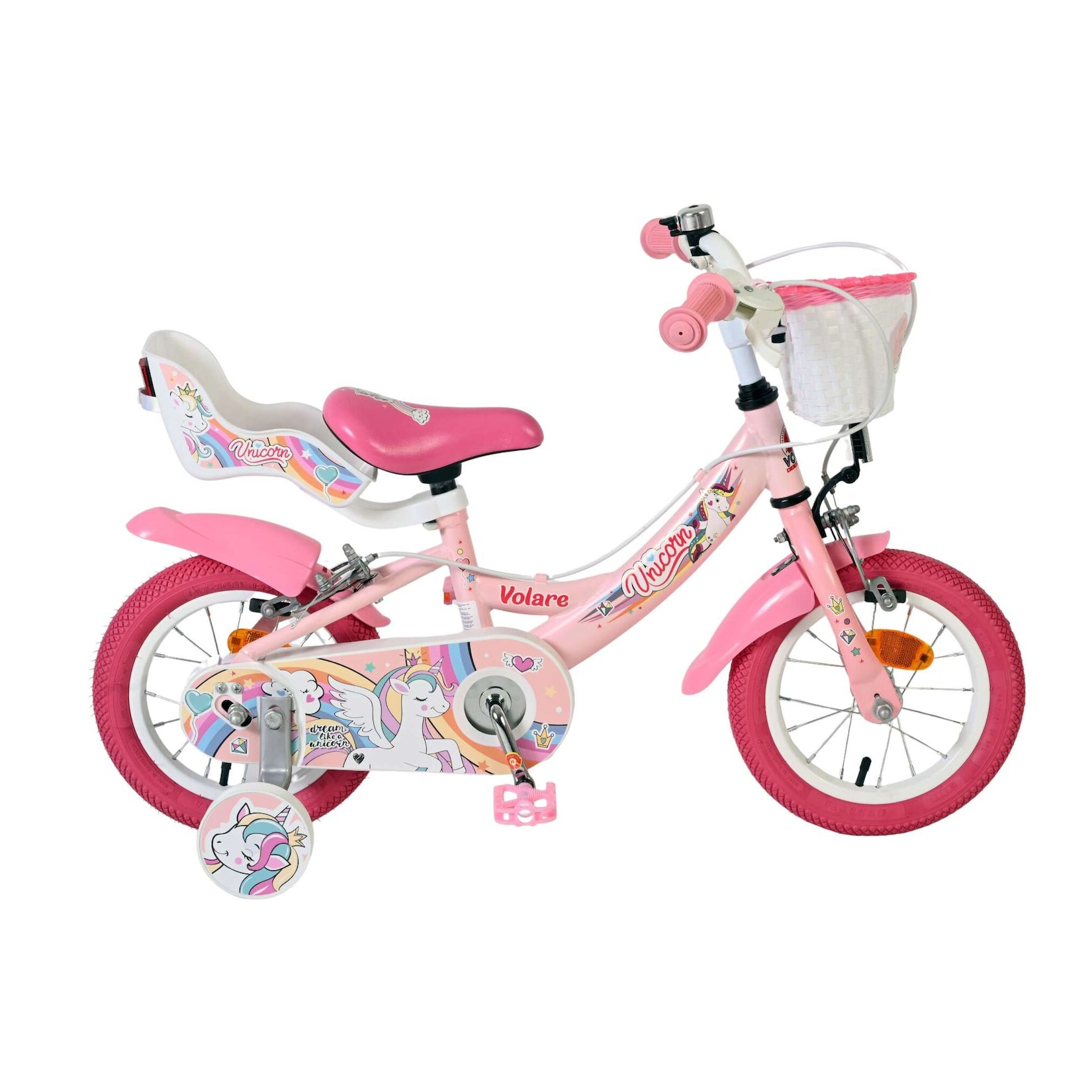 Volare Kinderfahrrad Unicorn für Mädchen 12 Zoll Kinderrad in Rosa, Zwei Handbremsen