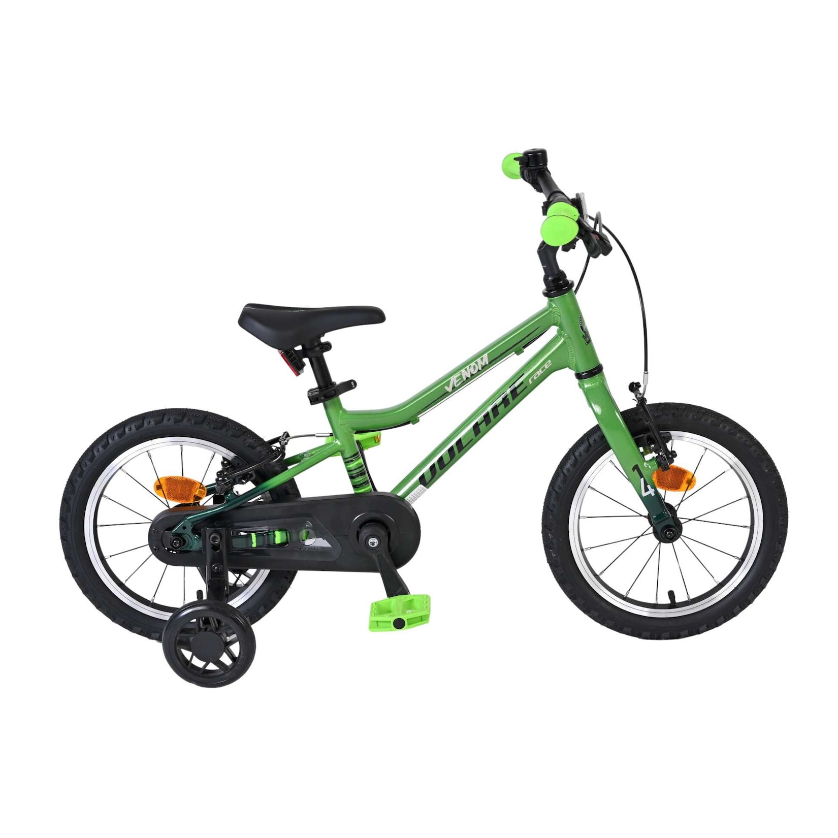 Volare Kinderfahrrad Venom für Jungen 14 Zoll Kinderrad in Grün, Zwei Handbremsen