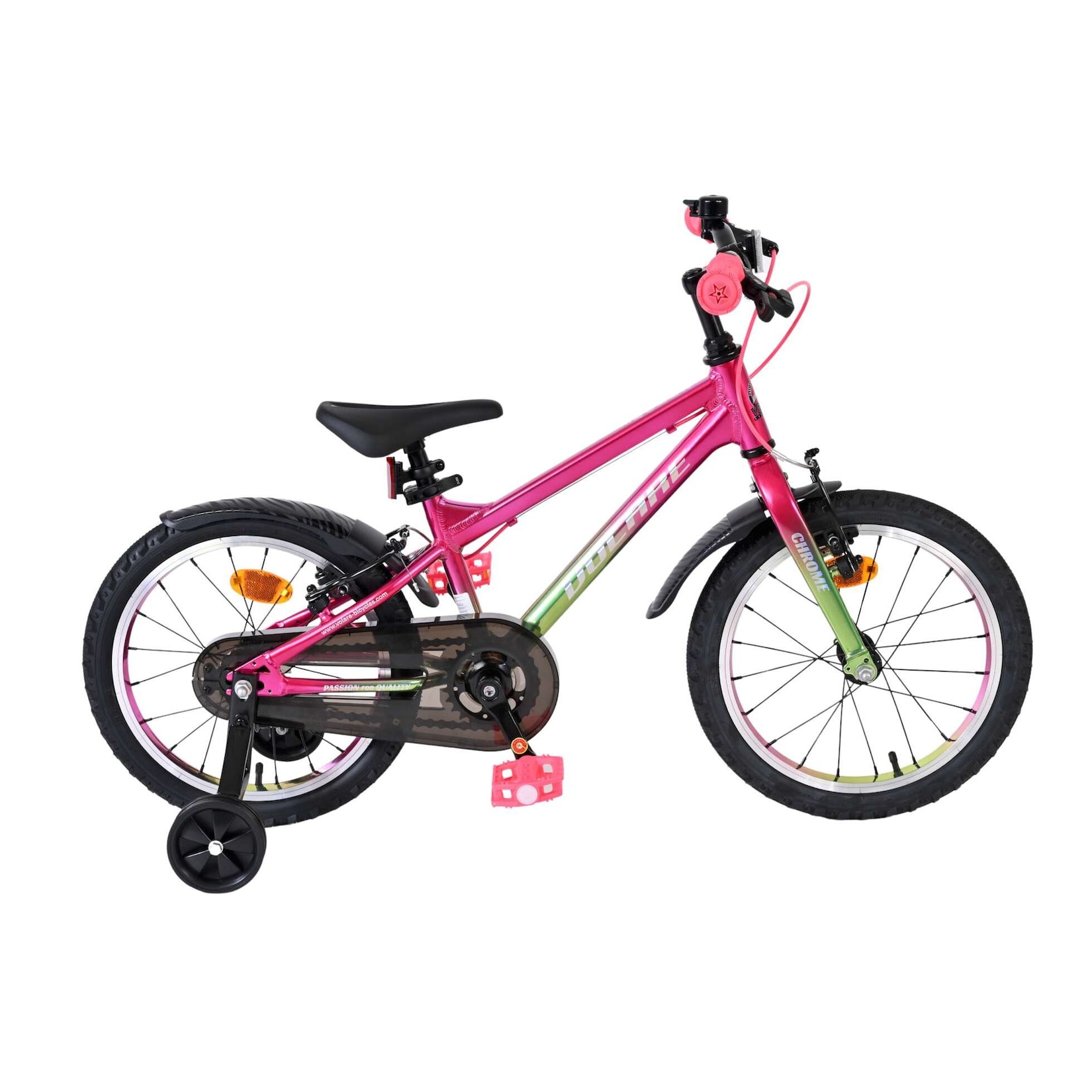 Volare Kinderfahrrad Chrome für Mädchen 16 Zoll Kinderrad in Rosa-Grün, Zwei Handbremsen
