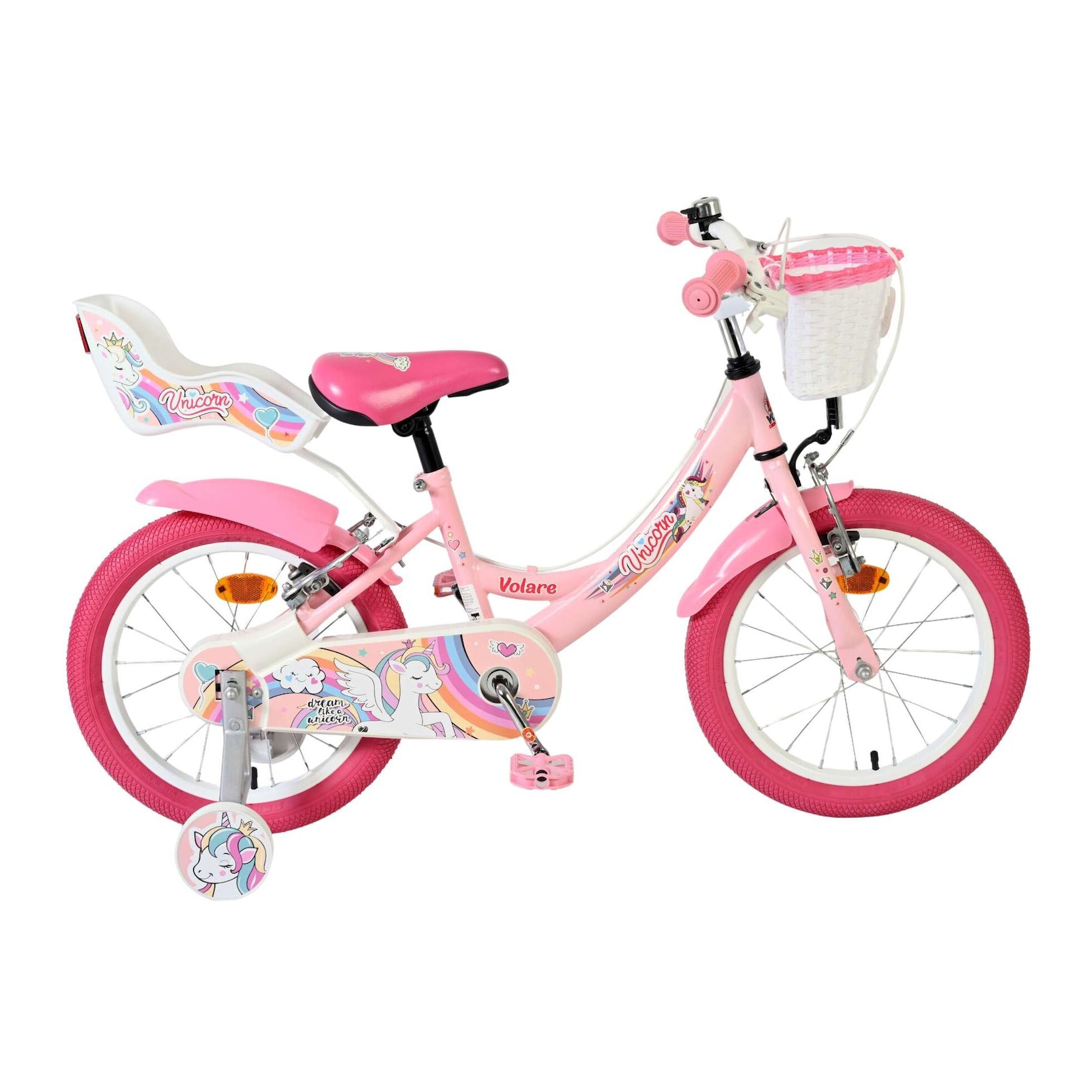 Volare Kinderfahrrad Unicorn für Mädchen 16 Zoll Kinderrad in Rosa, Zwei Handbremsen