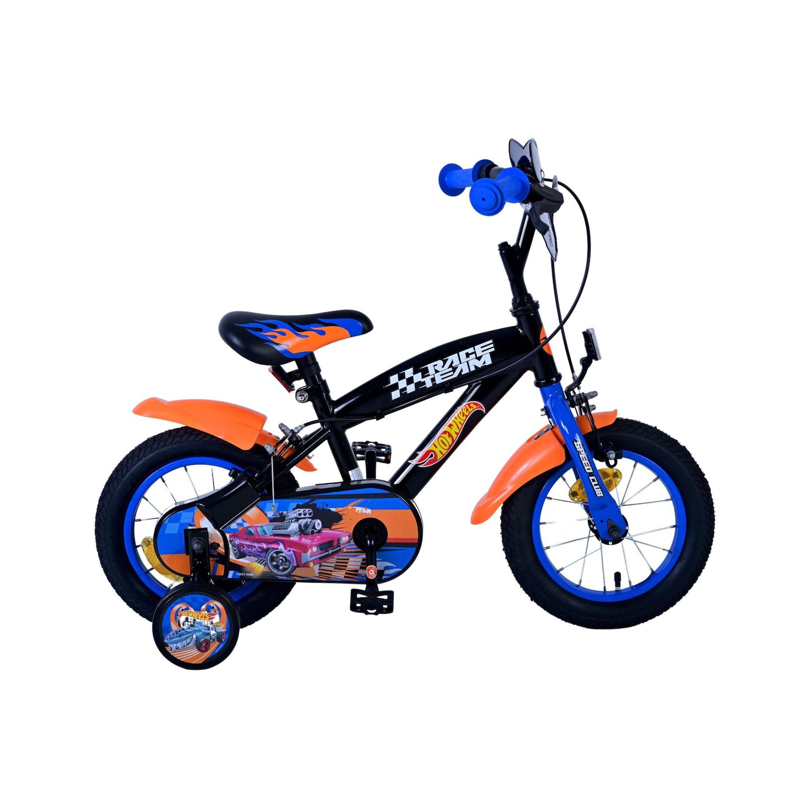 Volare Kinderfahrrad Hot Wheels für Jungen 12 Zoll Kinderrad in Schwarz Orange Blau, Zwei Handbremsen