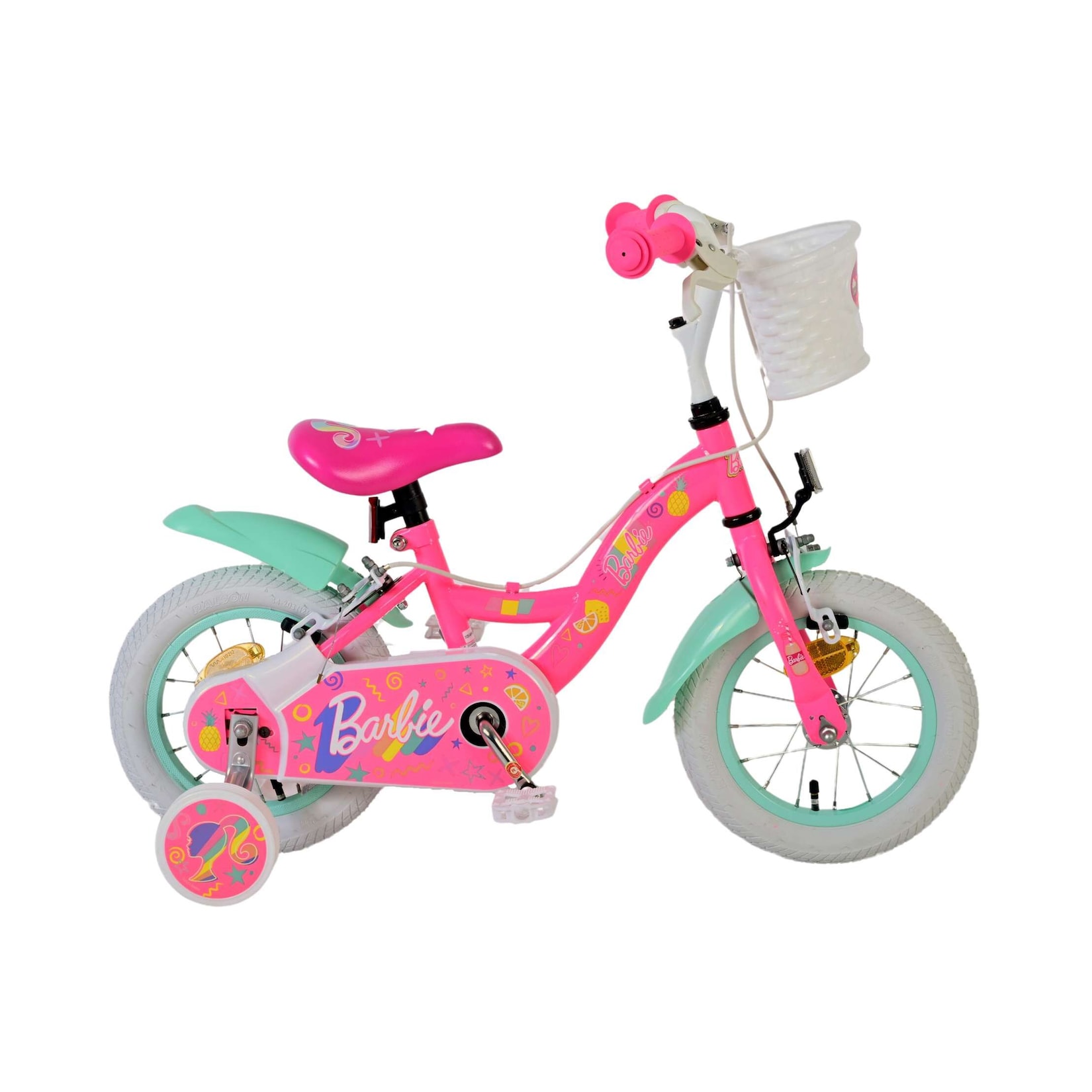 Volare Kinderfahrrad Barbie für Mädchen 12 Zoll Kinderrad in Rosa, Zwei Handbremsen