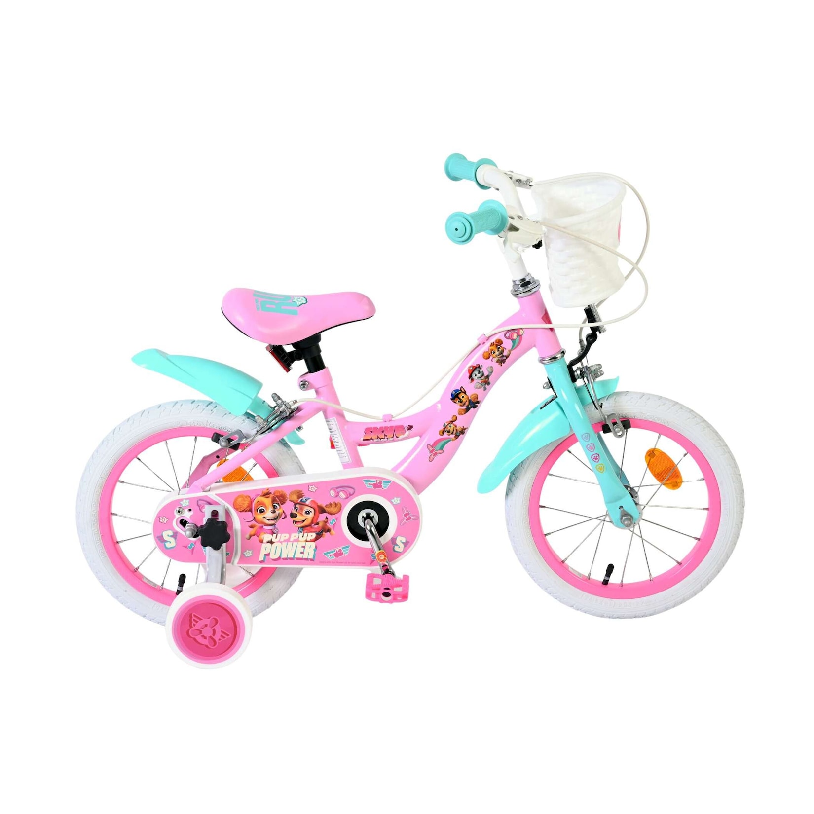 Volare Kinderfahrrad Paw Patrol für Mädchen 14 Zoll Kinderrad in Rosa, Zwei Handbremsen