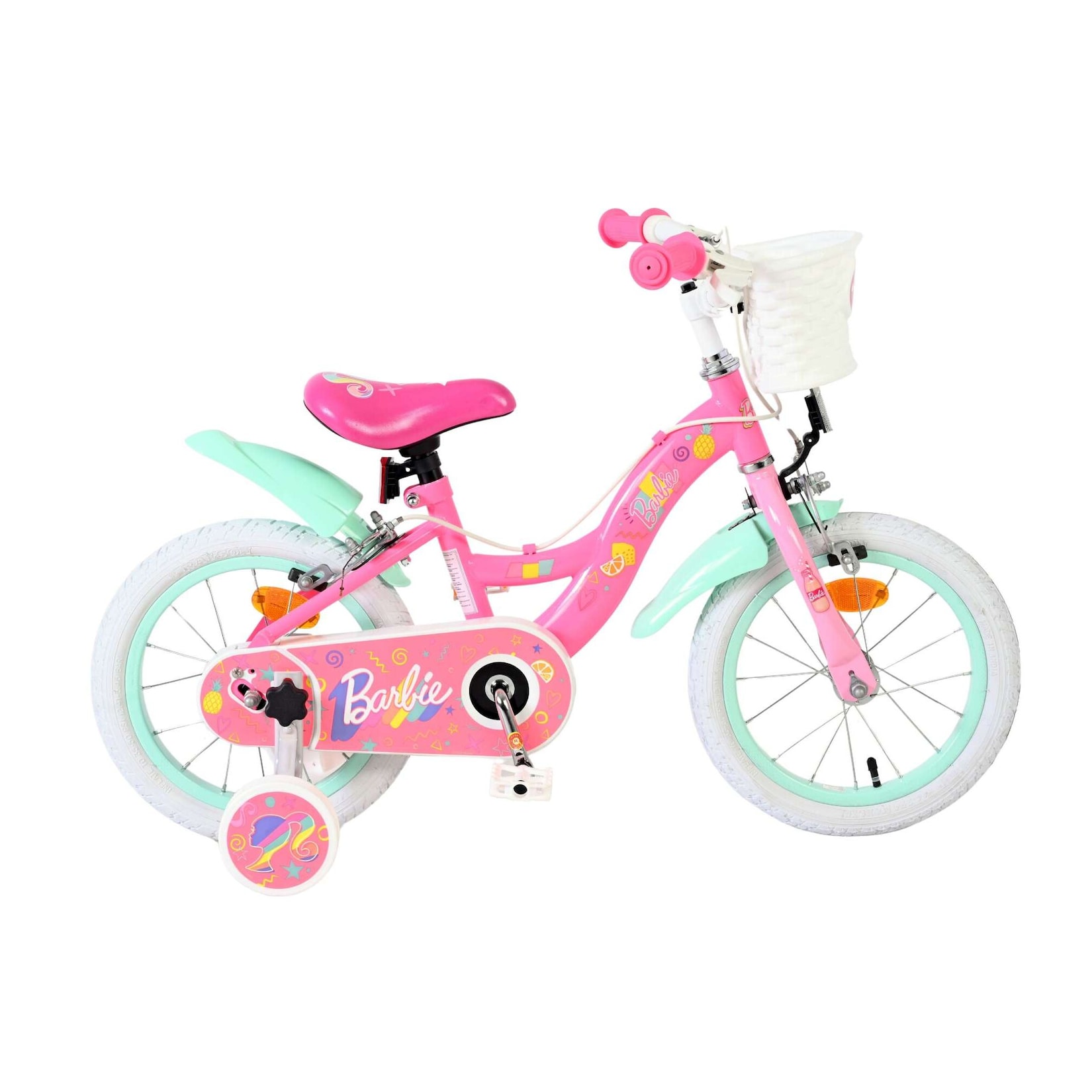 Volare Kinderfahrrad Barbie für Mädchen 14 Zoll Kinderrad in Rosa, Zwei Handbremsen