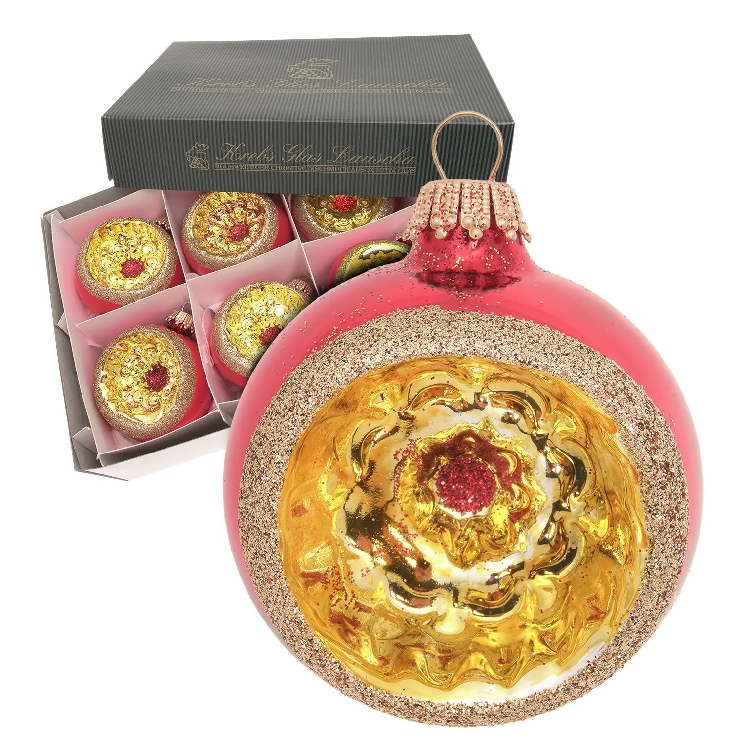 Krebs Glas Lauscha Weihnachtskugeln Rot Reflex 6er-Set 8cm