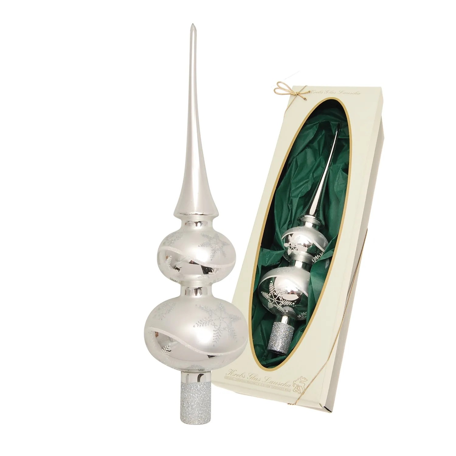 Krebs Glas Lauscha Weihnachtsbaumspitze Schneeflocke Silber 1-tlg. 33cm