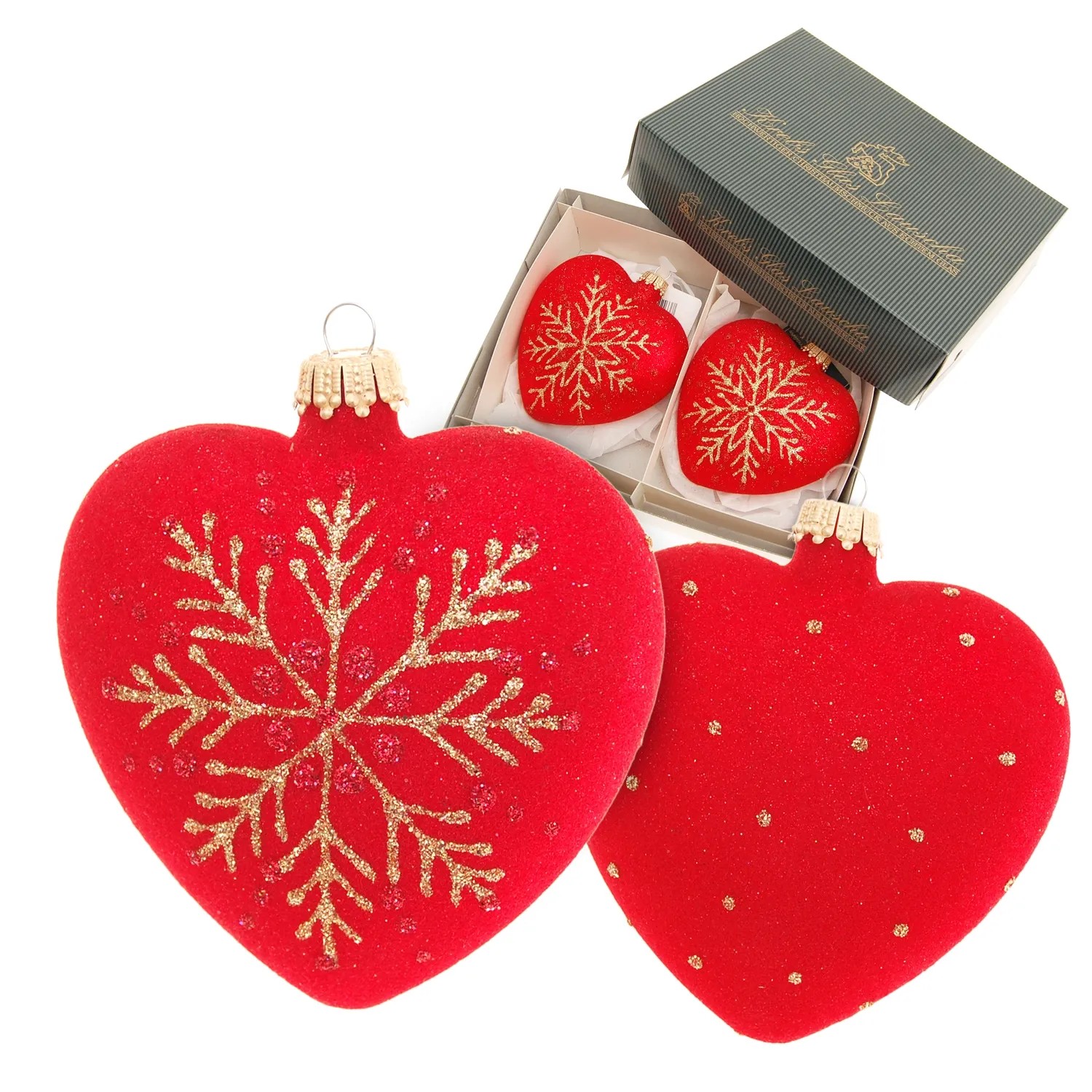 Krebs Glas Lauscha Weihnachtsornamente Herzen 2-tlg. 8cm