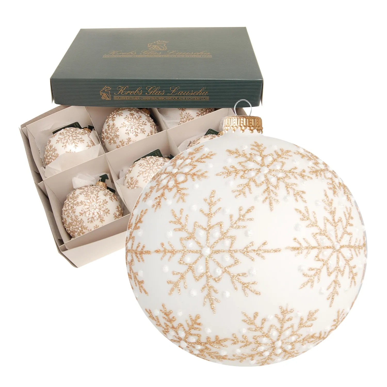 Krebs Glas Lauscha Weihnachtsbaumkugel Weiß 6er-Set 8cm