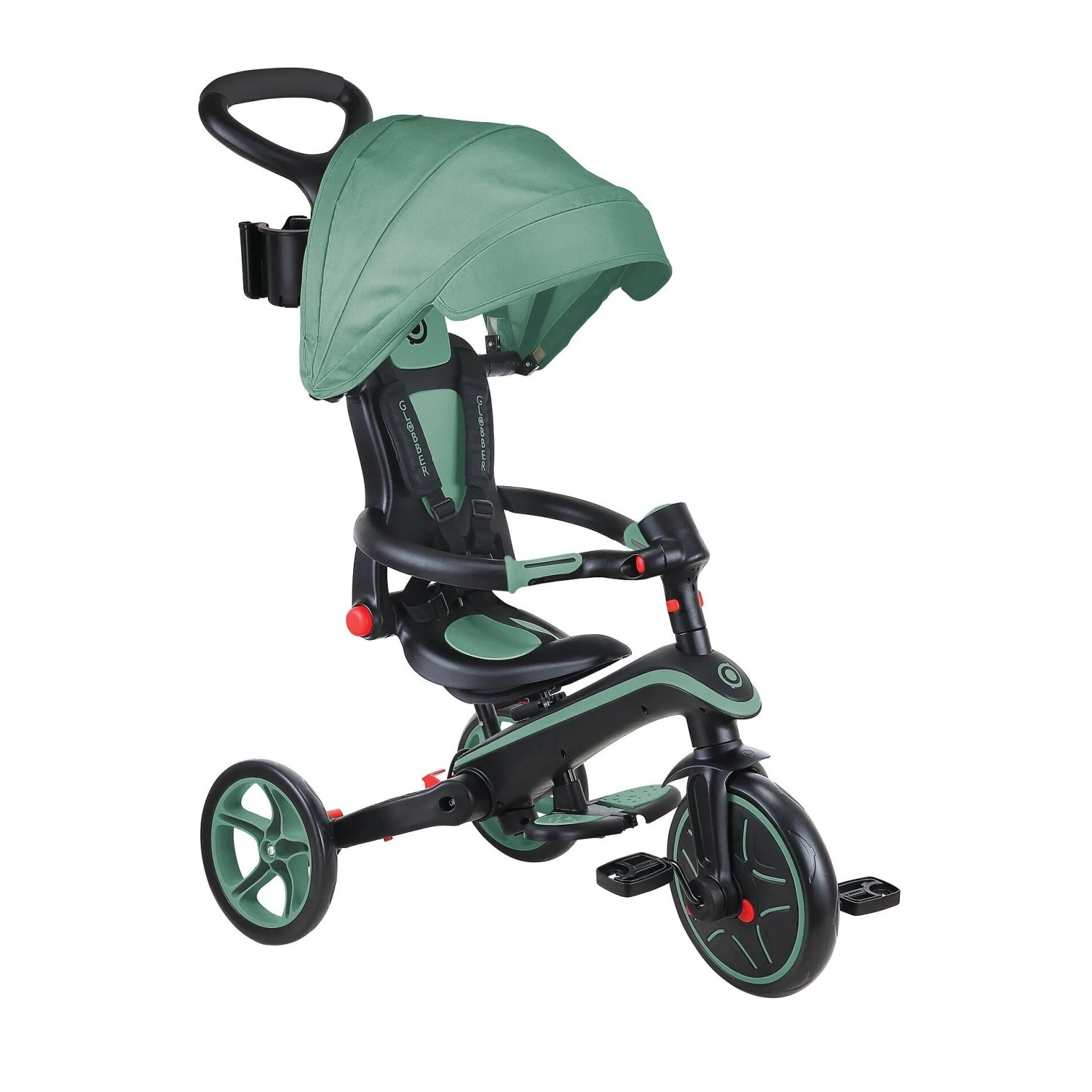Globber Explorer Trike Foldable 4in1 Kinderwagen Dreirad Laufrad 10/8,5 Zoll Faltbar Höhenverstellbar Grün