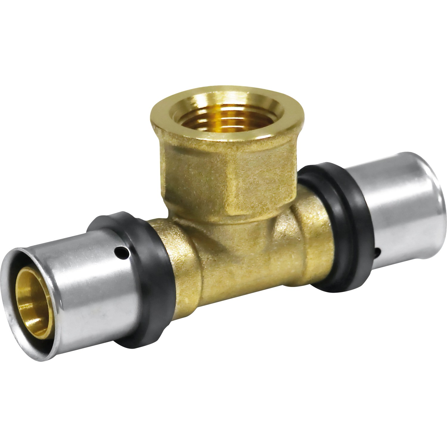 PIPETEC Press-T-Stück Messing 20 mm x Rp 1/2 x 20 mm