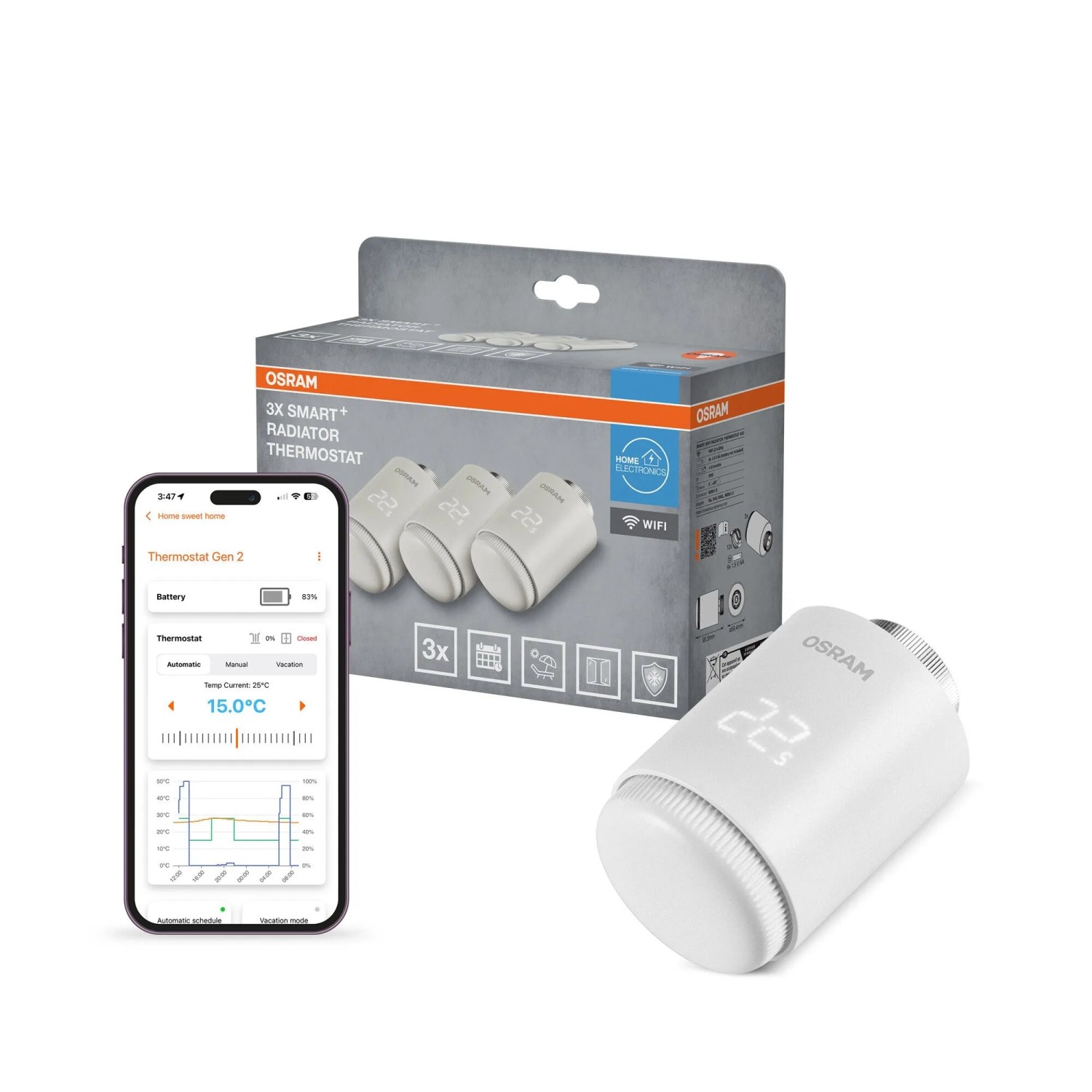 Osram Radiator Thermostat Smart Wifi Thermostat Weiß 3er-Pack