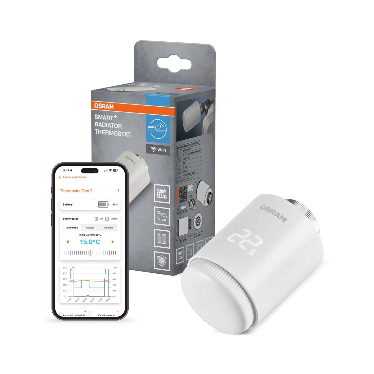 Osram Heizkörperthermostat Smart Wifi Thermostat Weiß 9,5 cm x 6 cm